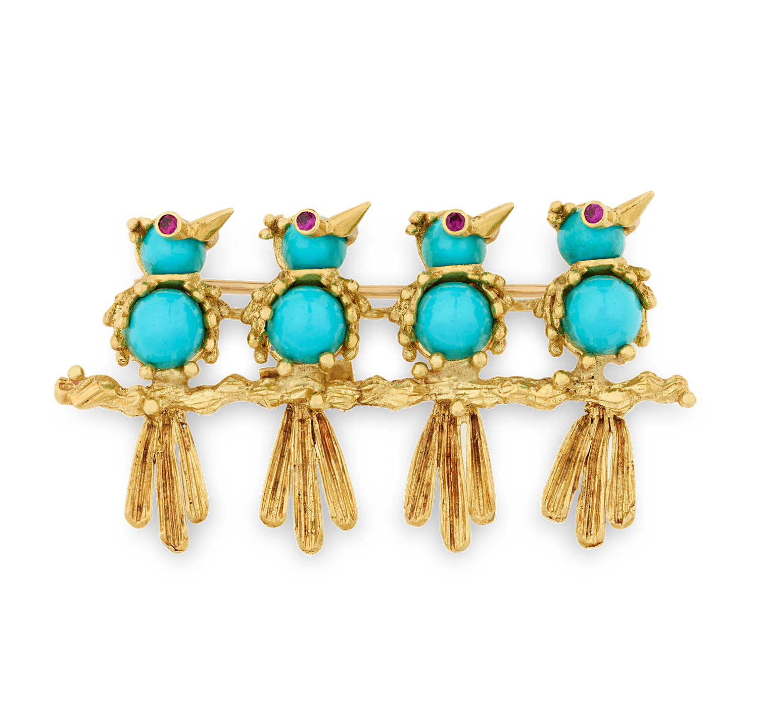 Turquoise and Ruby Bird Brooch