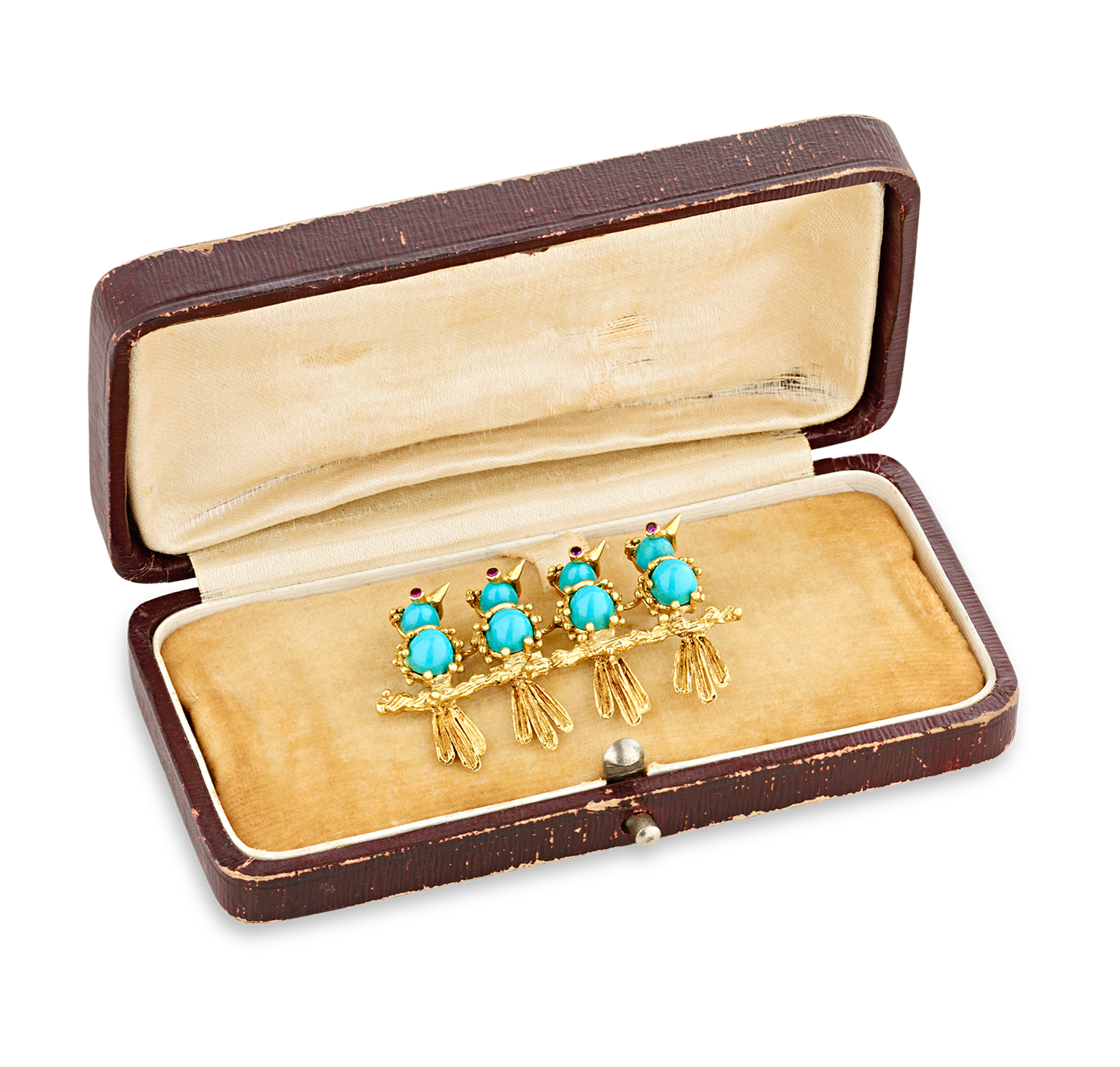 Turquoise and Ruby Bird Brooch