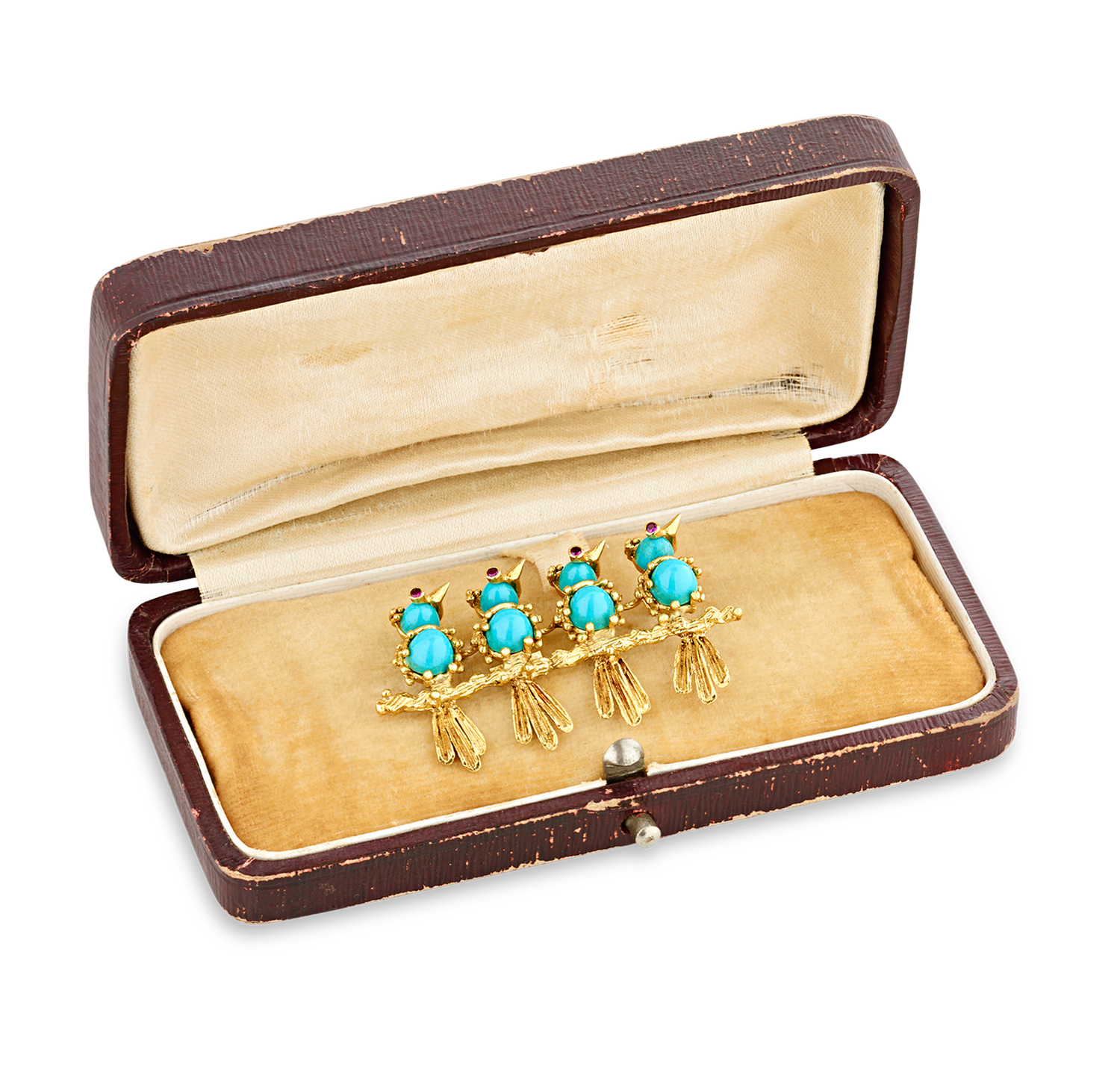 Turquoise and Ruby Bird Brooch