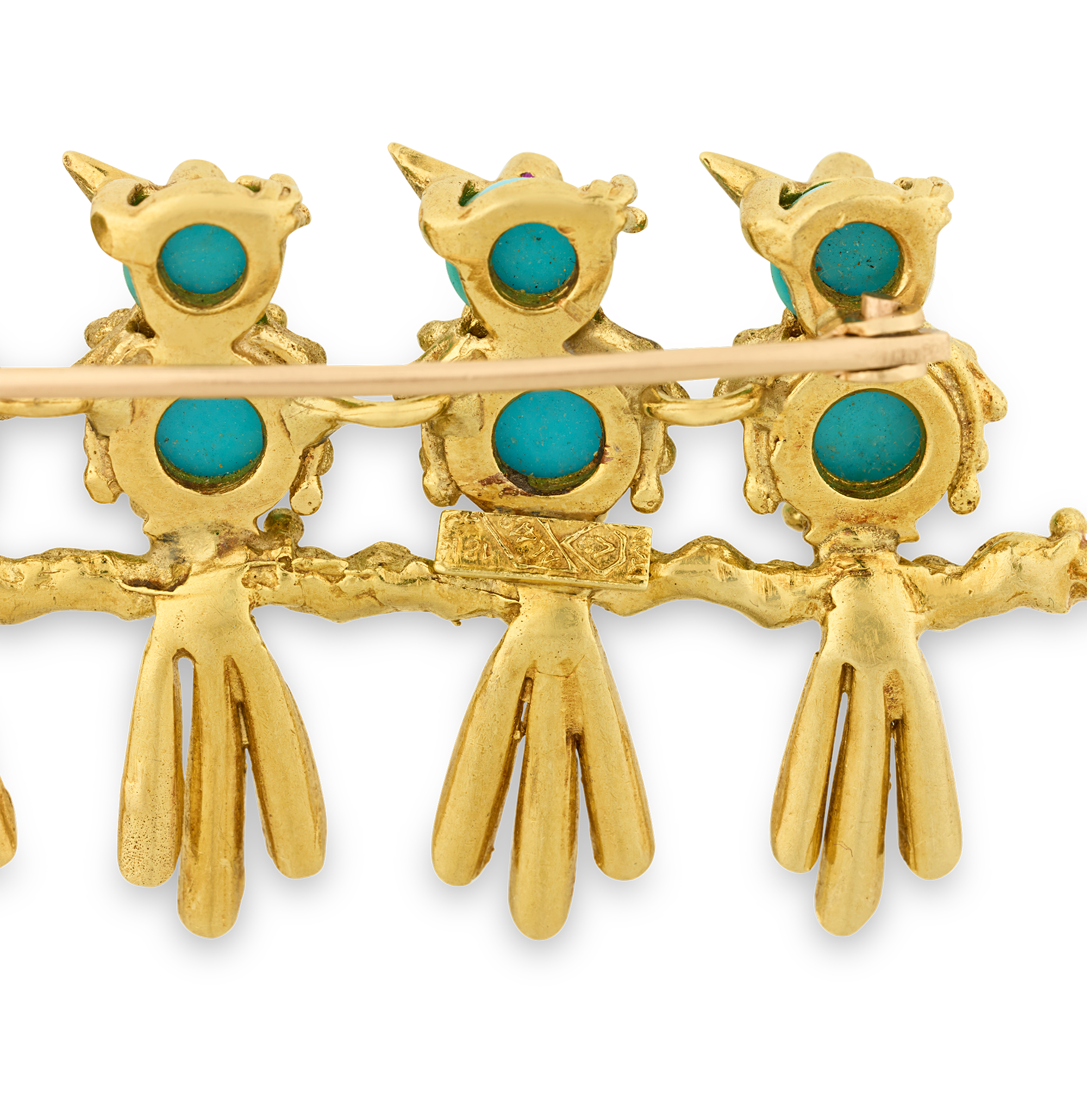 Turquoise and Ruby Bird Brooch