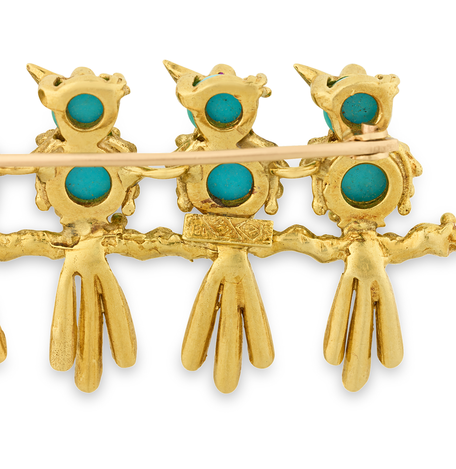 Turquoise and Ruby Bird Brooch