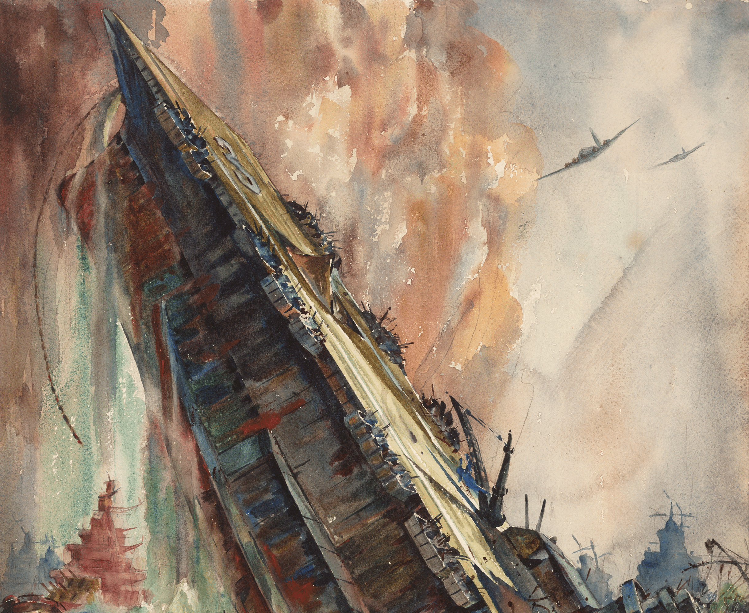 Sinking of the Saratoga Watercolor by Arthur Beaumont