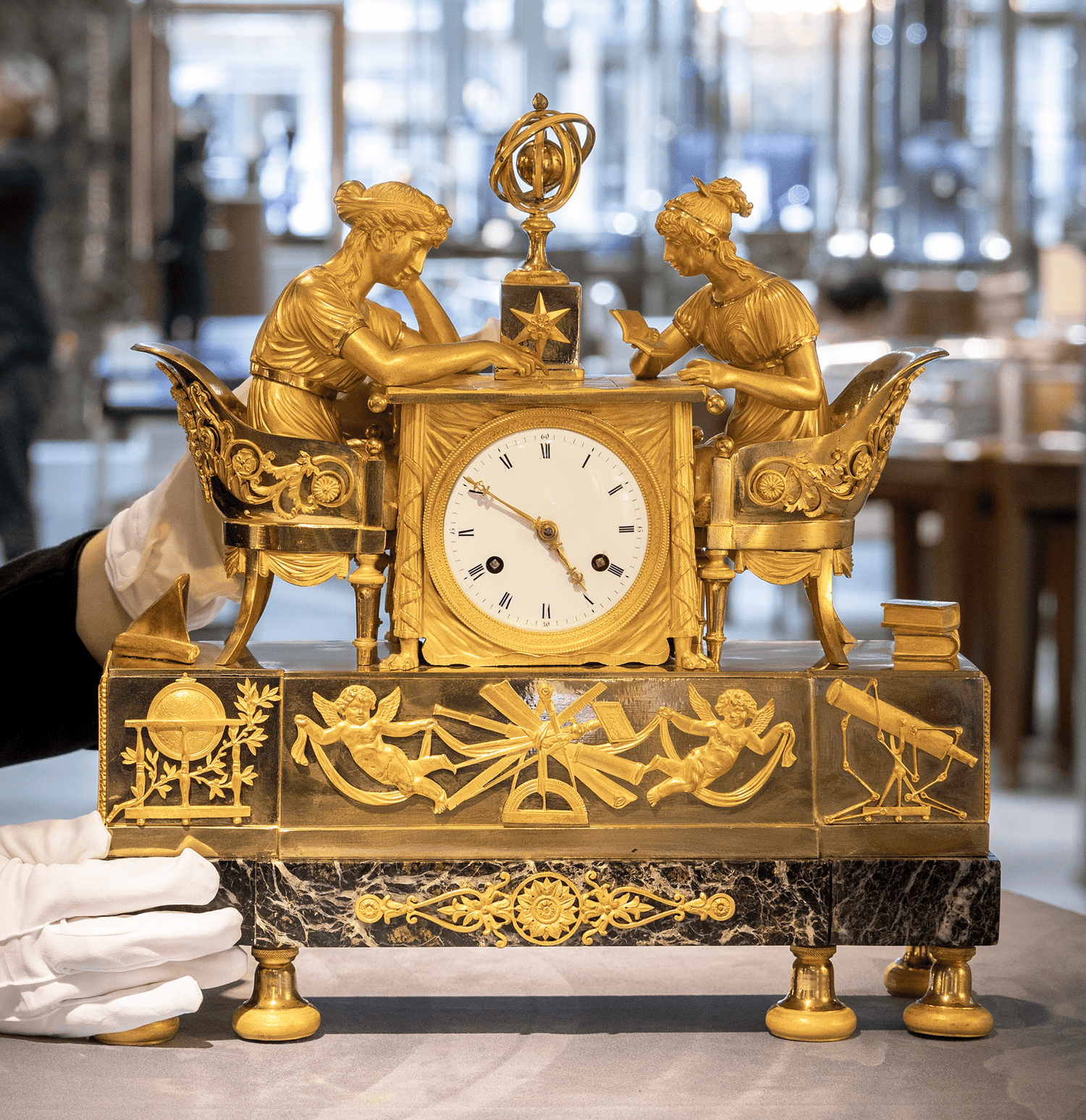 The Astronomy Lesson French Empire Mantel Clock