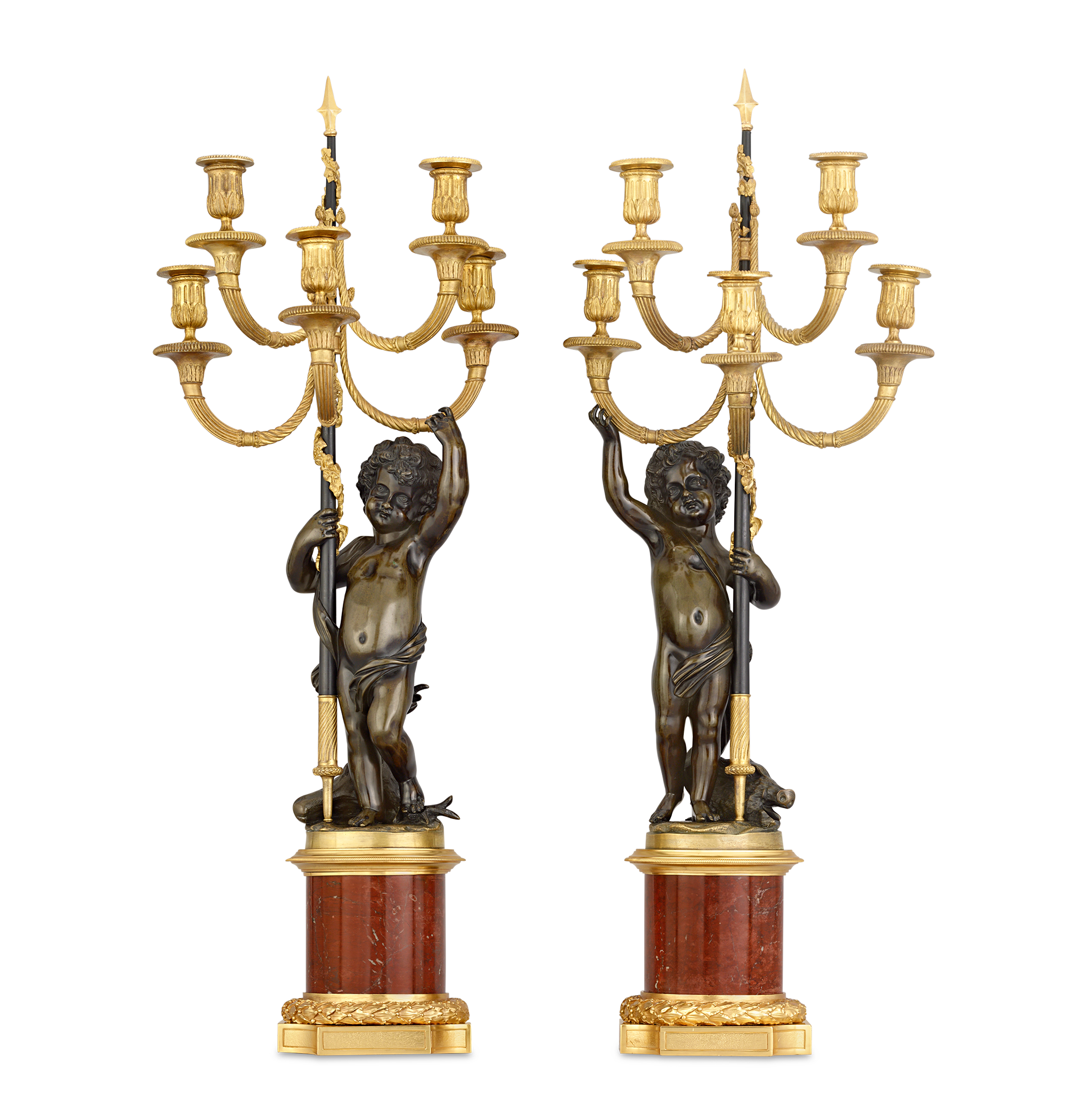 Louis XVI Bronze Ormolu Candelabra with Putti