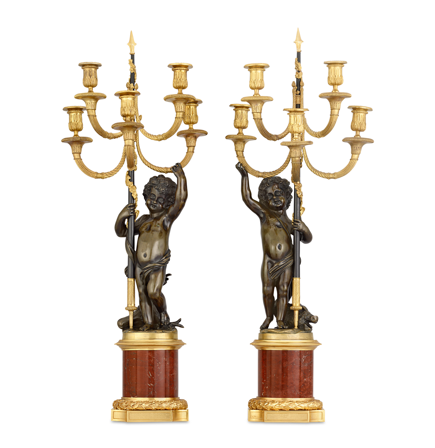 Louis XVI Bronze Ormolu Candelabra with Putti