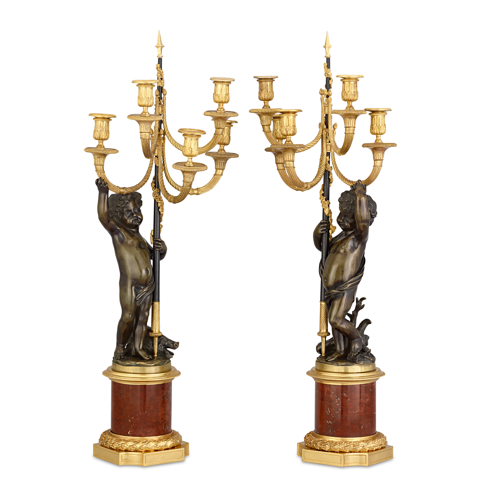 Louis XVI Bronze Ormolu Candelabra with Putti