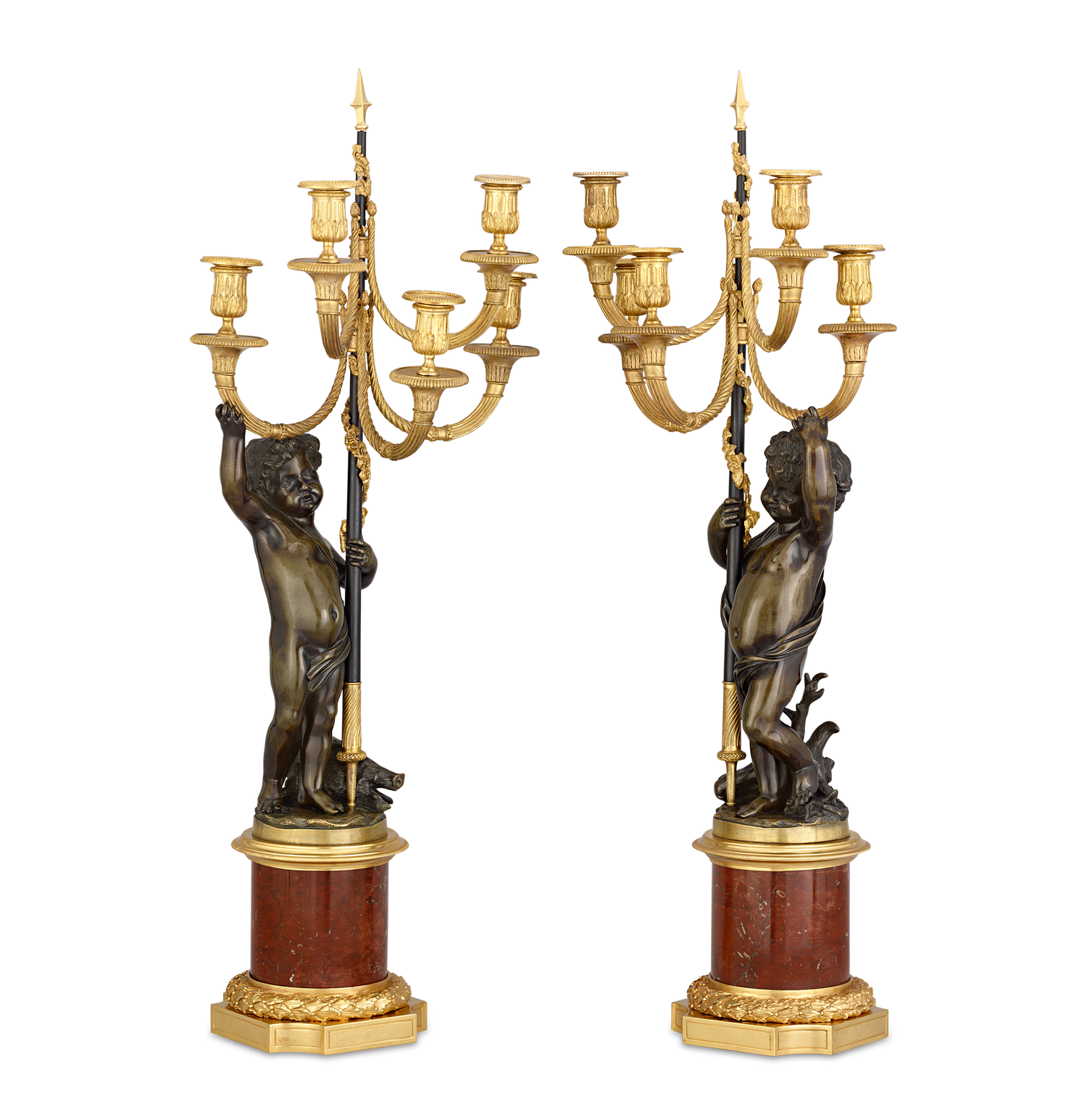 Louis XVI Bronze Ormolu Candelabra with Putti