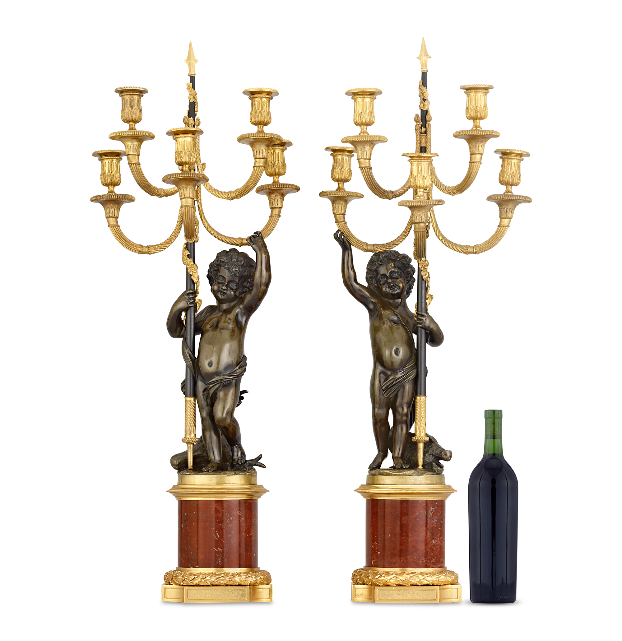 Louis XVI Bronze Ormolu Candelabra with Putti