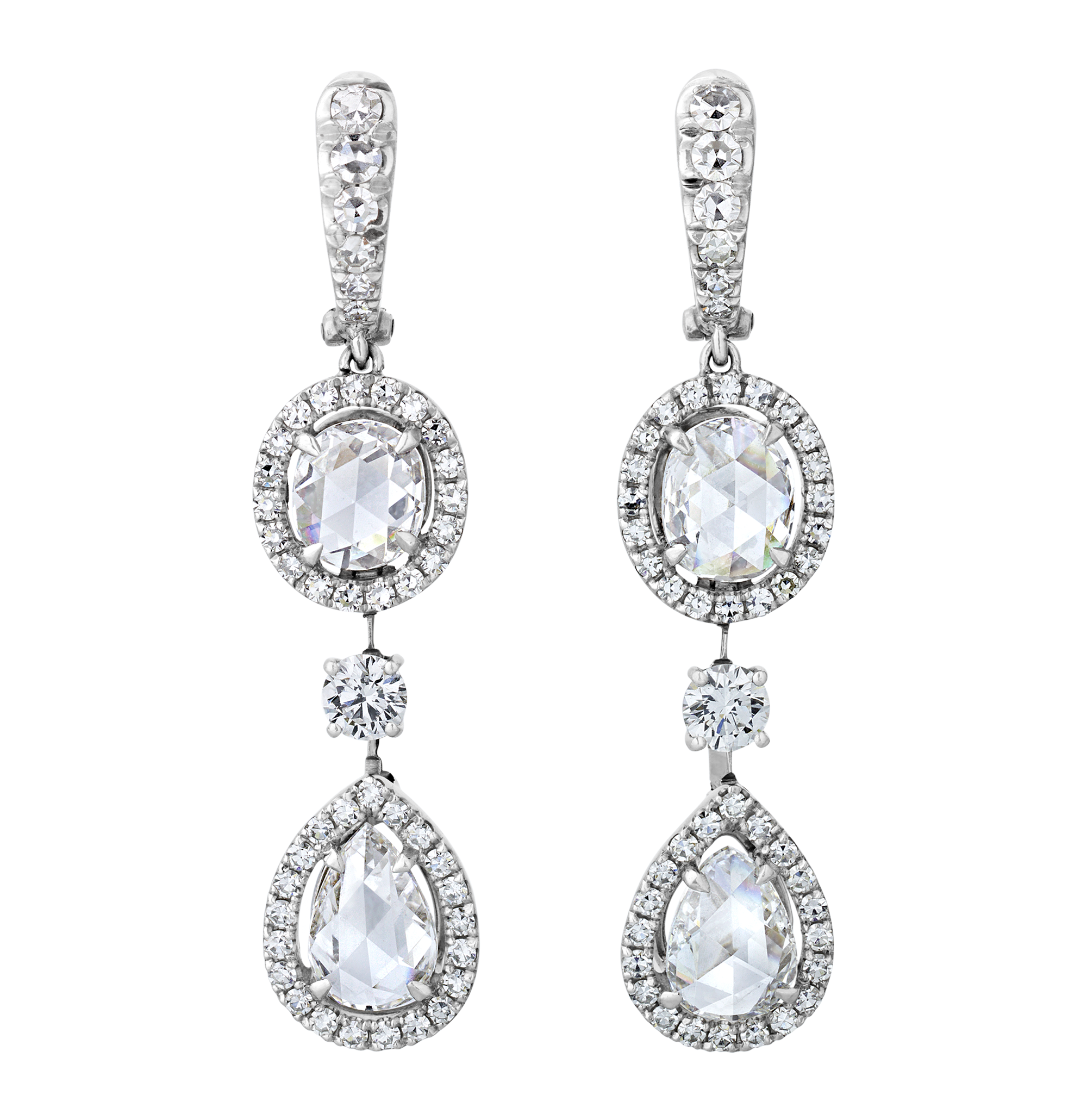 Rose Cut Diamond Necklace and Earrings, 61.28 carats