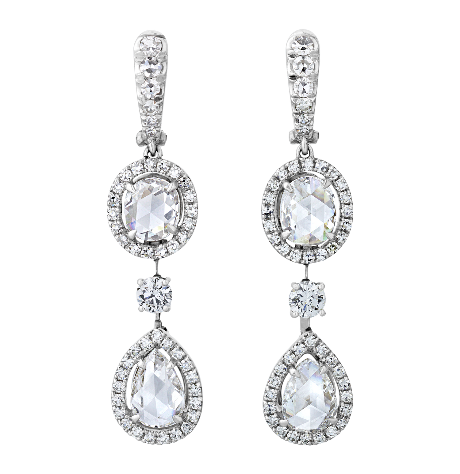 Rose Cut Diamond Necklace and Earrings, 61.28 carats