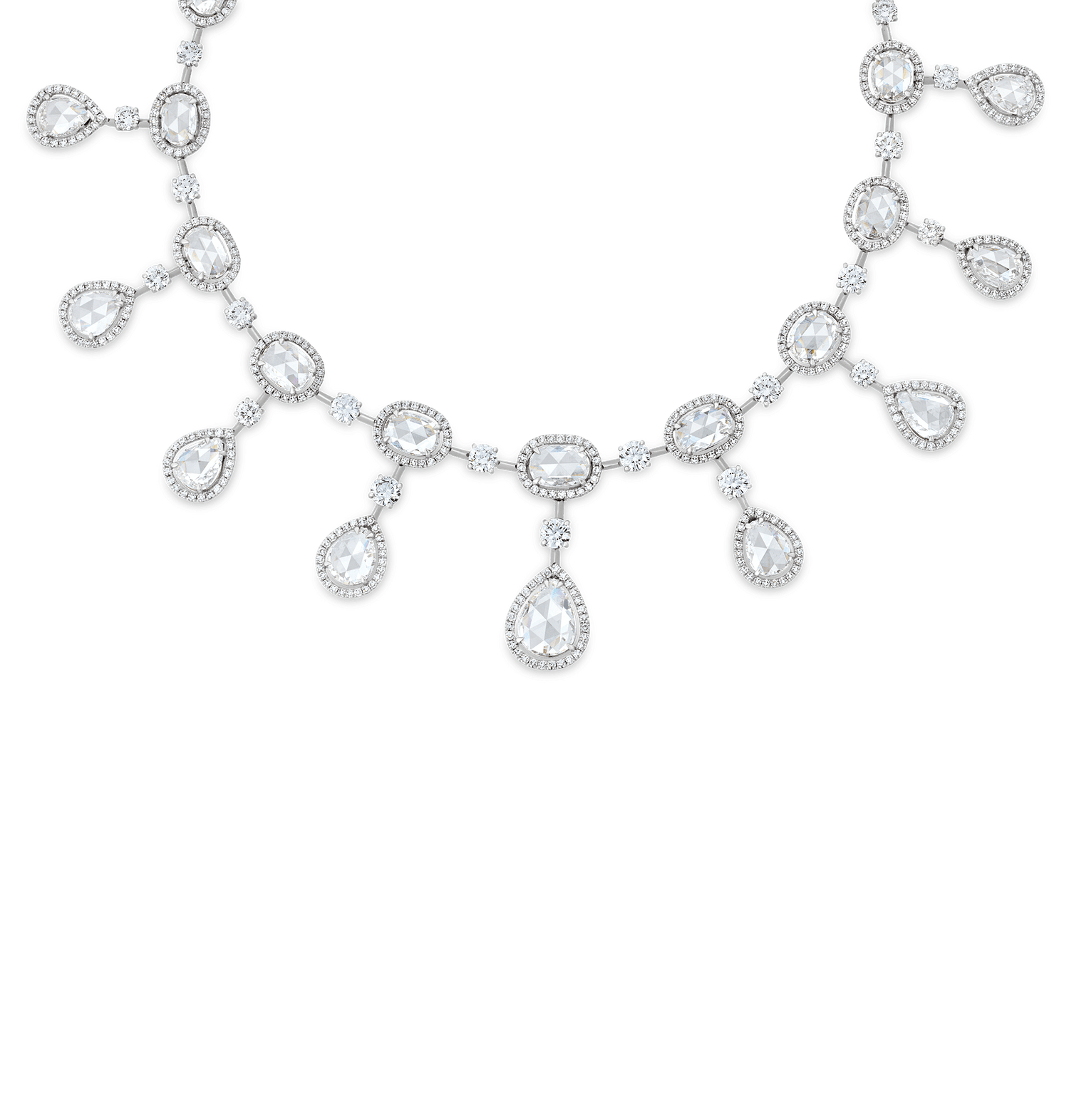 Rose Cut Diamond Necklace and Earrings, 61.28 carats