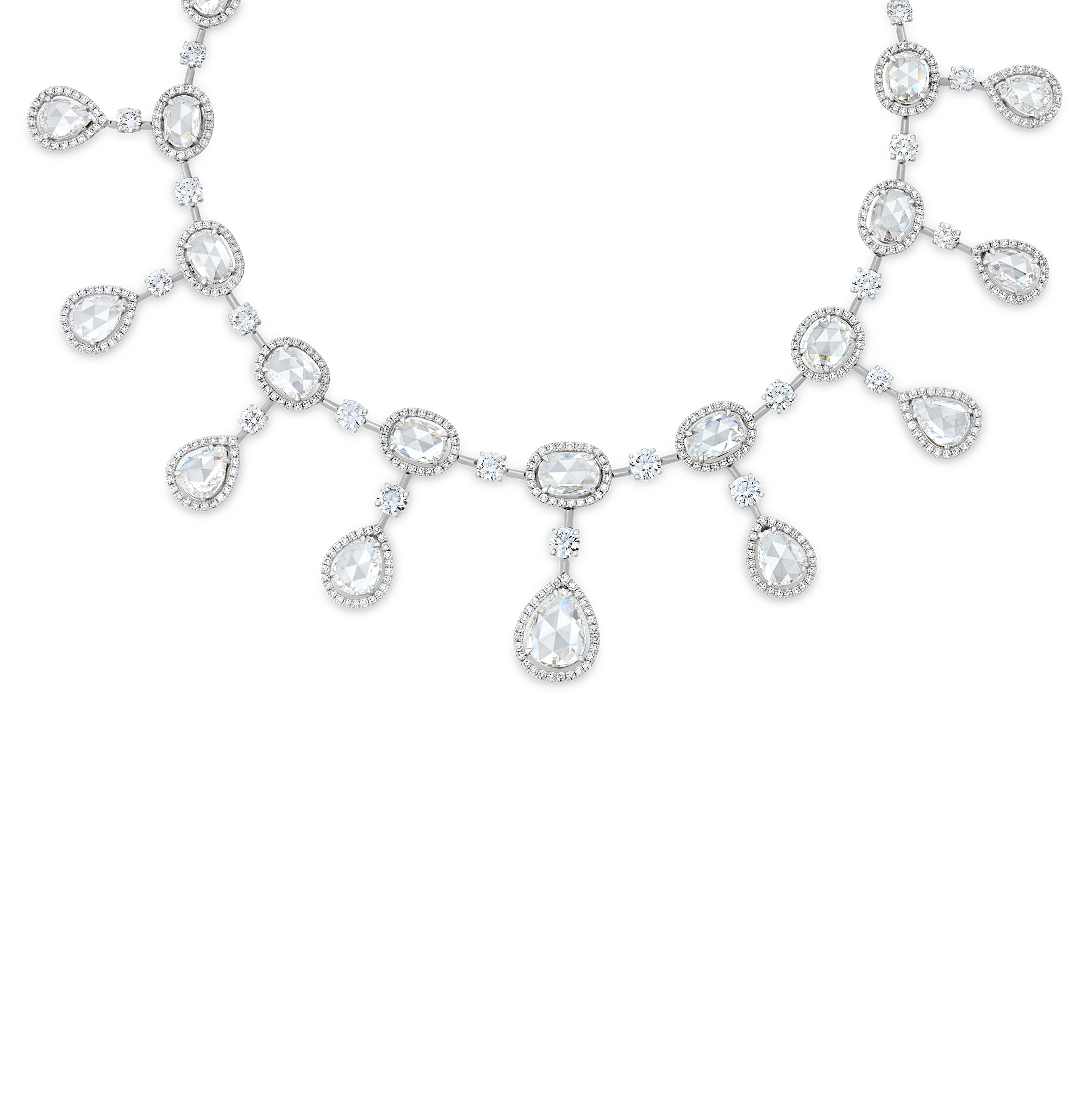 Rose Cut Diamond Necklace and Earrings, 61.28 carats