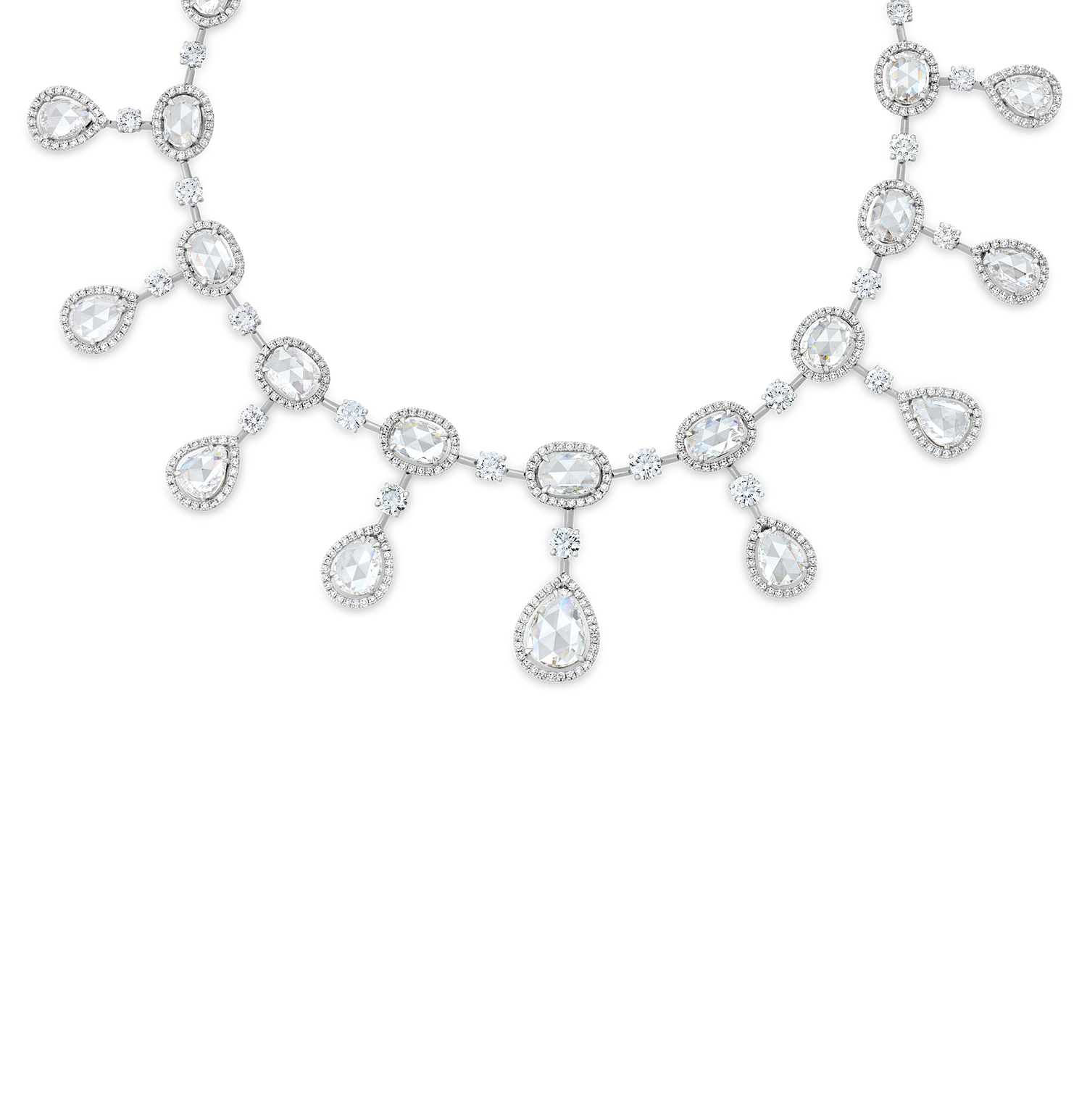 Rose Cut Diamond Necklace and Earrings, 61.28 carats