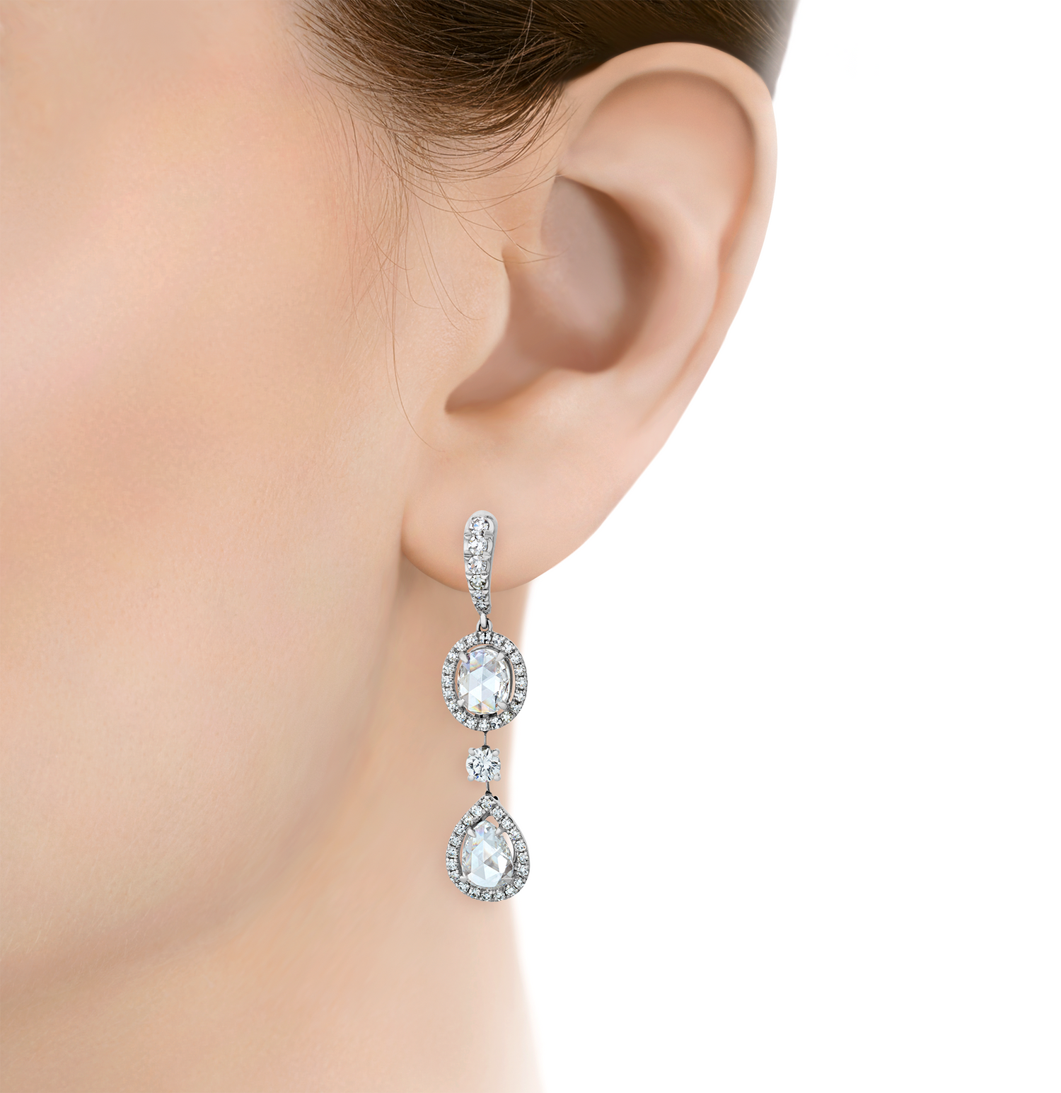 Rose Cut Diamond Necklace and Earrings, 61.28 carats