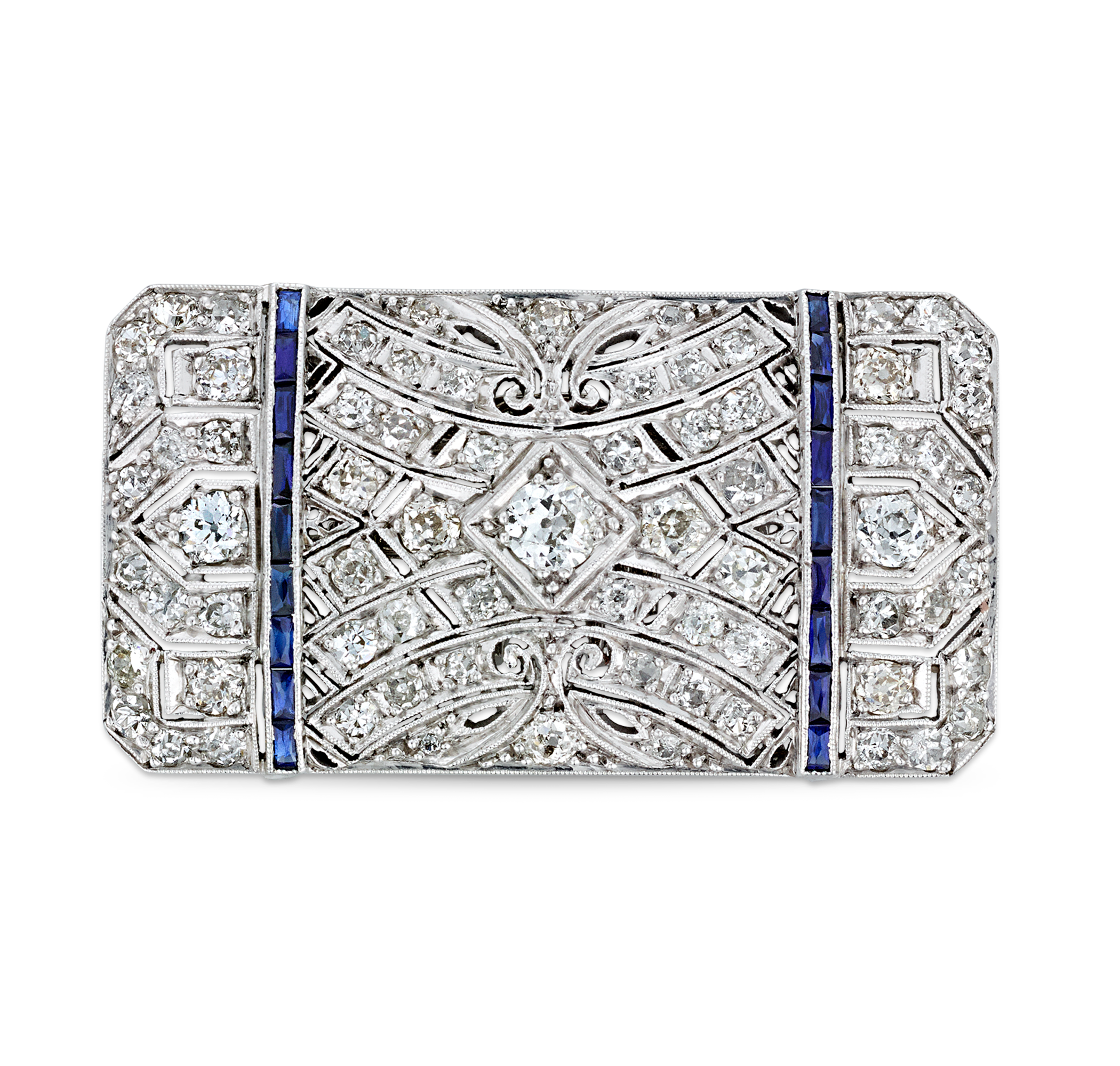 Art Deco Diamond and Sapphire Pendant Brooch