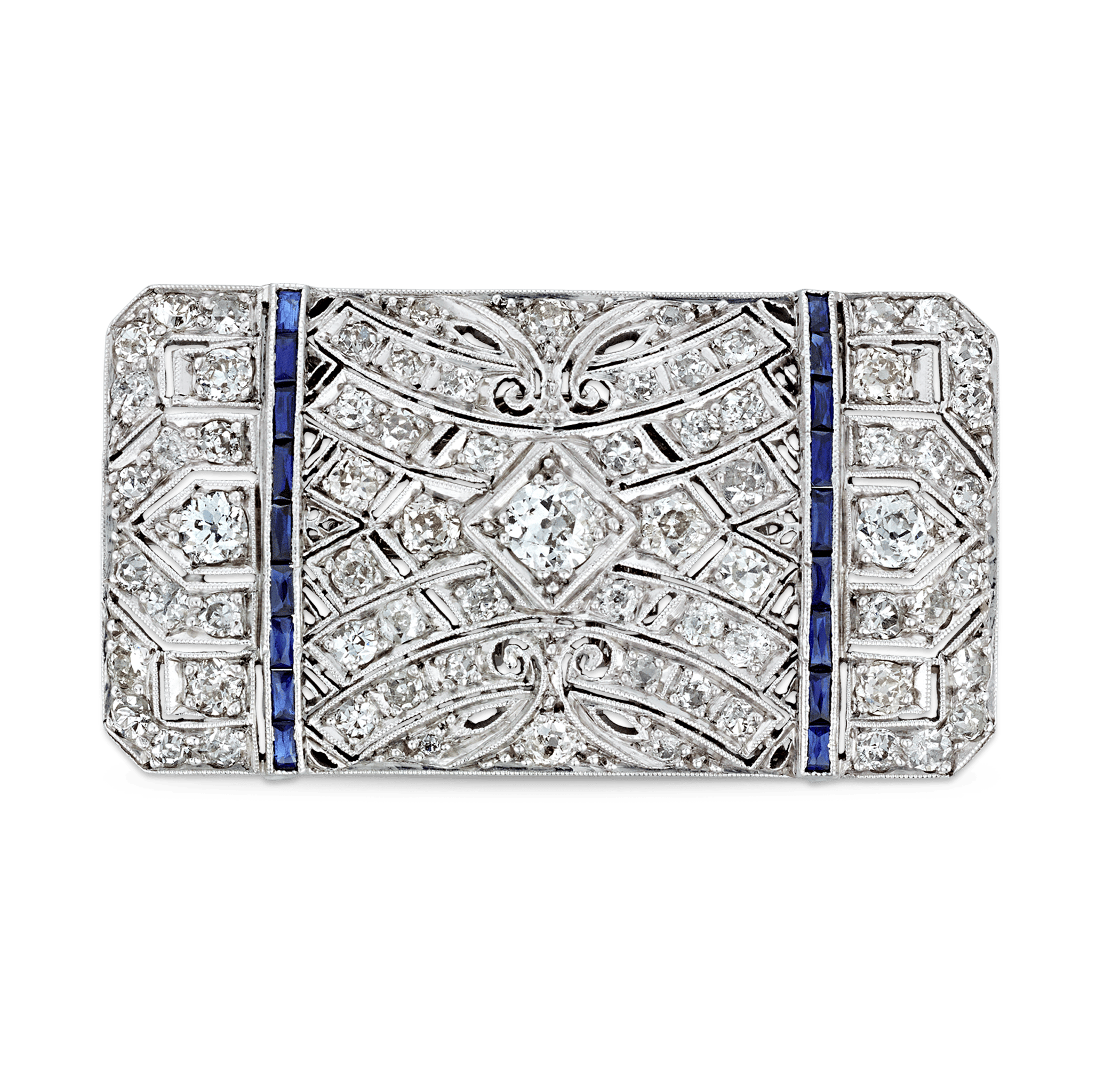Art Deco Diamond and Sapphire Pendant Brooch