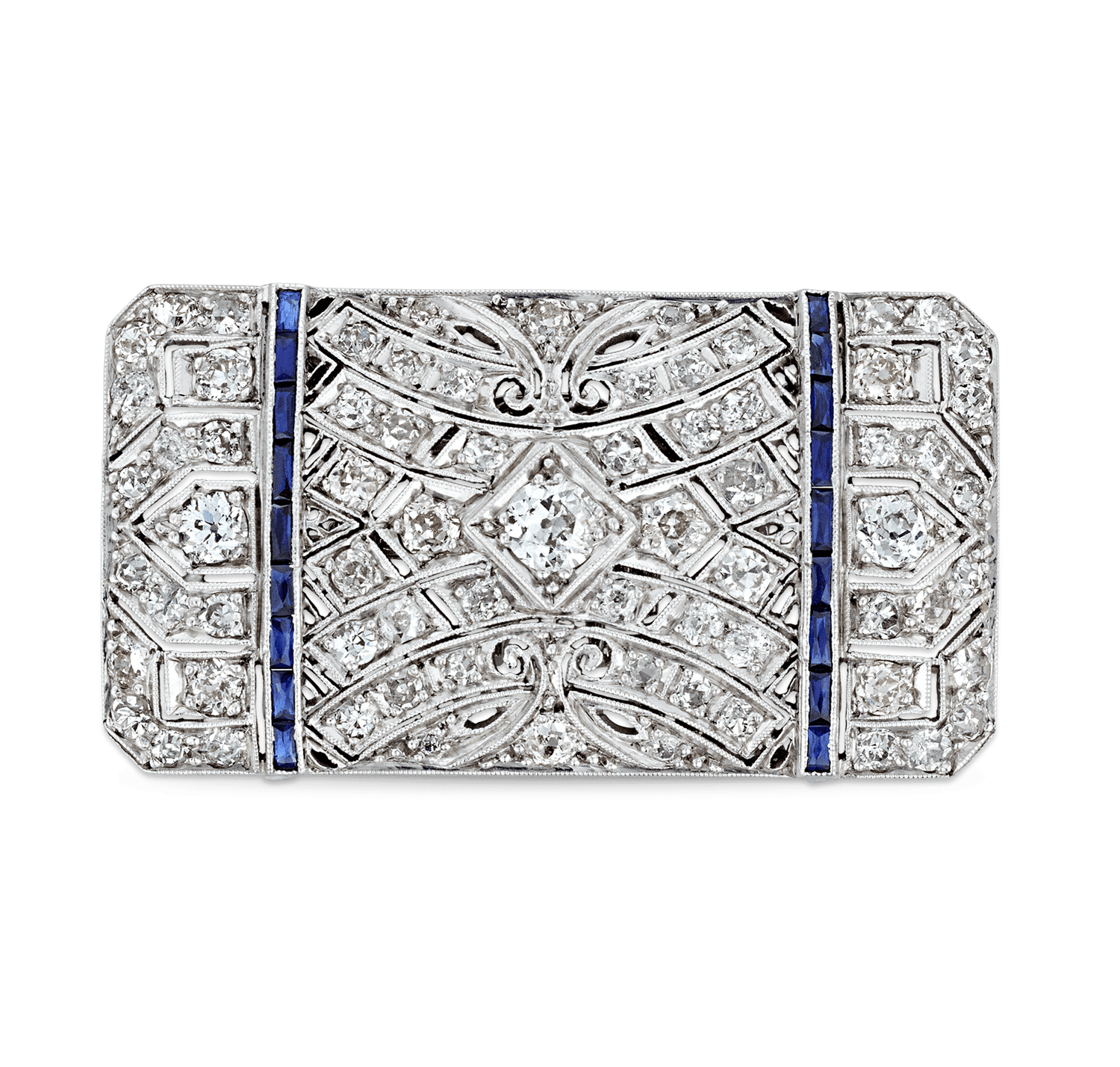 Art Deco Diamond and Sapphire Pendant Brooch