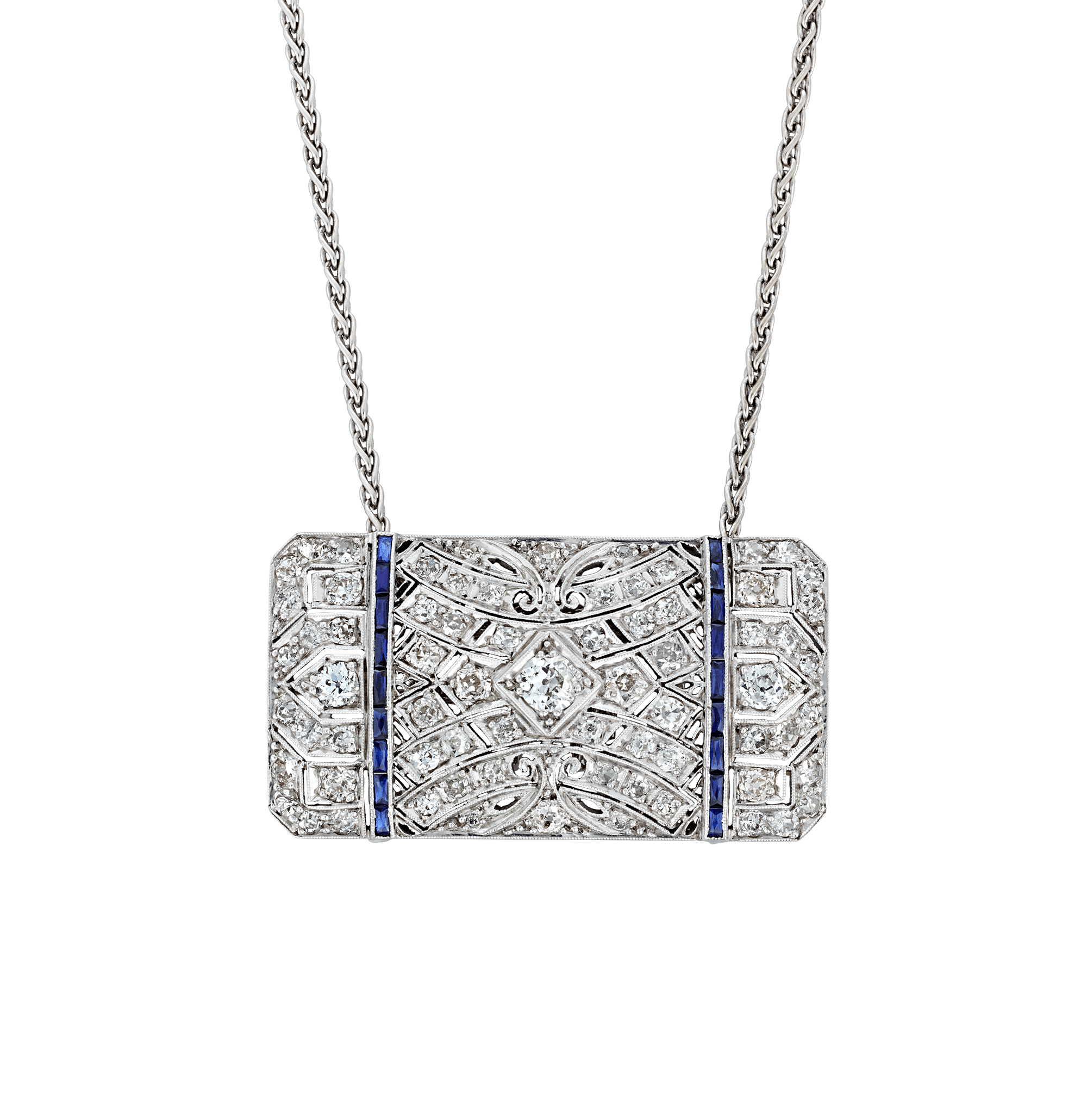 Art Deco Diamond and Sapphire Pendant Brooch