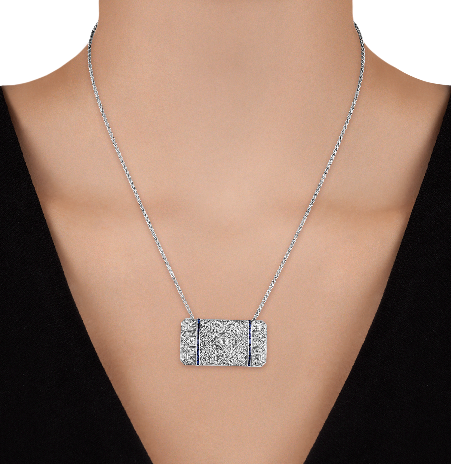 Art Deco Diamond and Sapphire Pendant Brooch