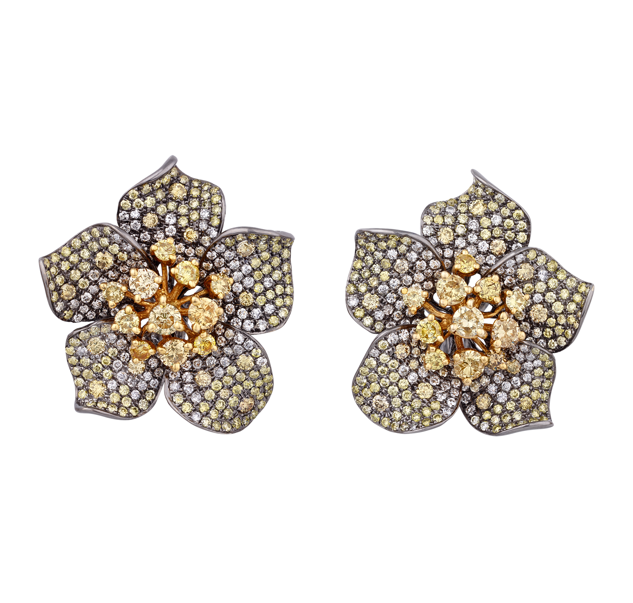 Floral Yellow Diamond Earrings, 8.00 carats