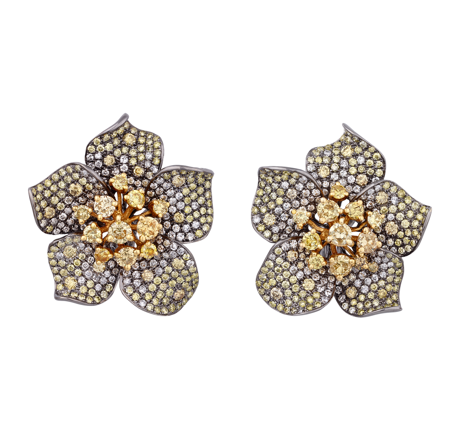 Floral Yellow Diamond Earrings, 8.00 carats