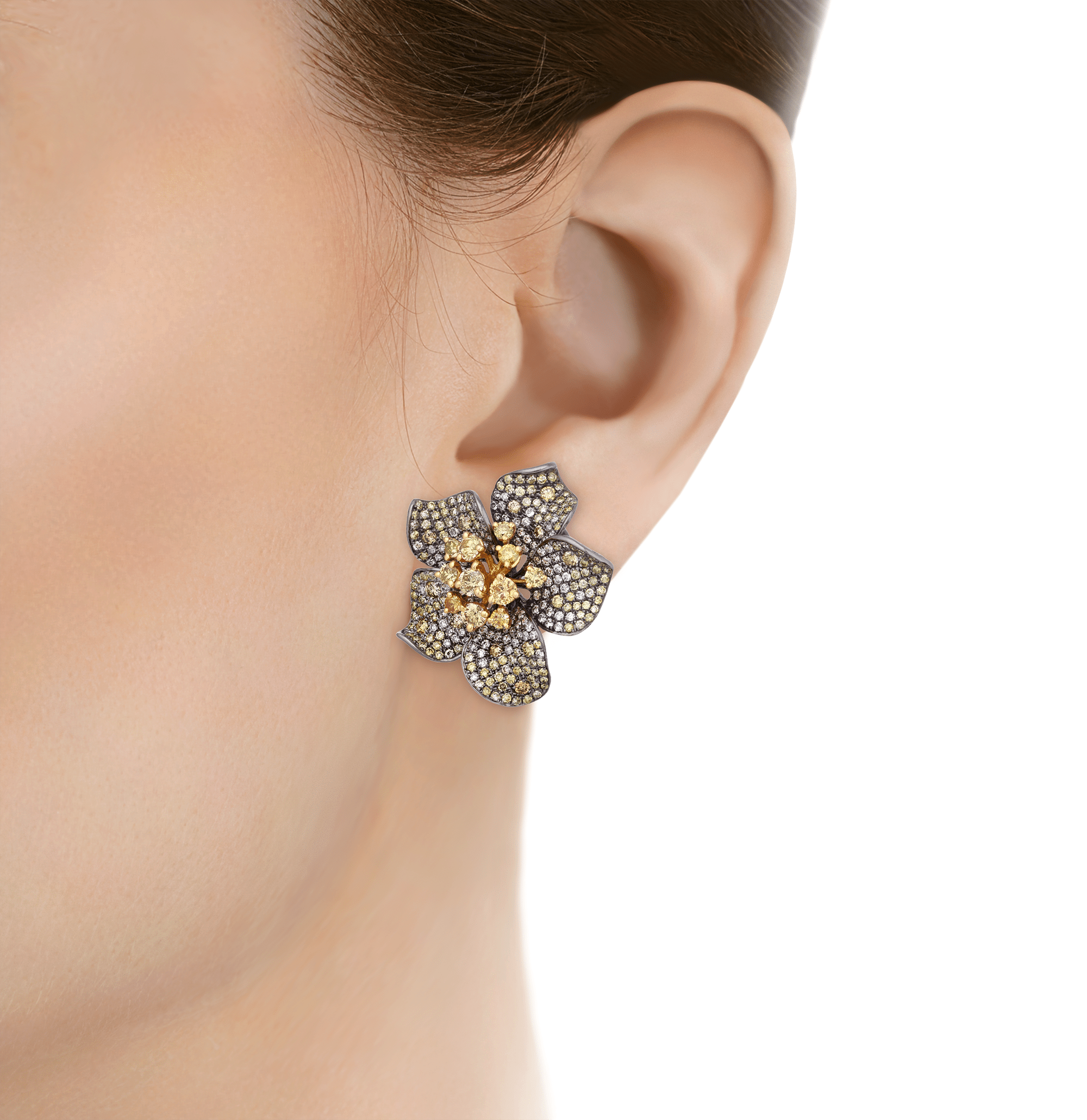Floral Yellow Diamond Earrings, 8.00 carats