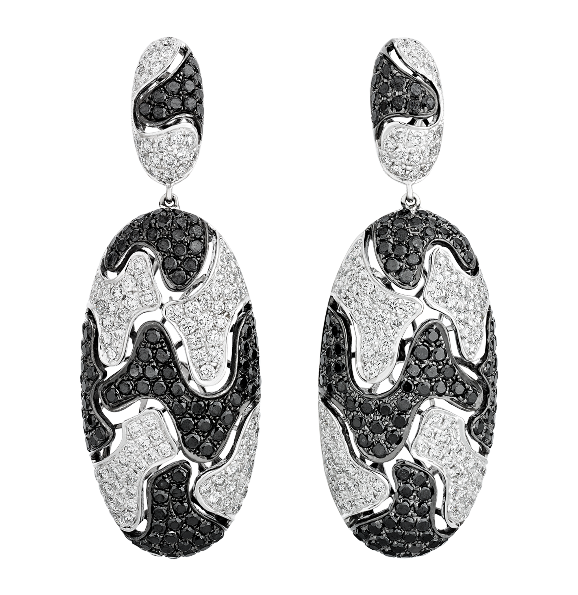 Black and White Diamond Dangle Earrings, 7.20 carats
