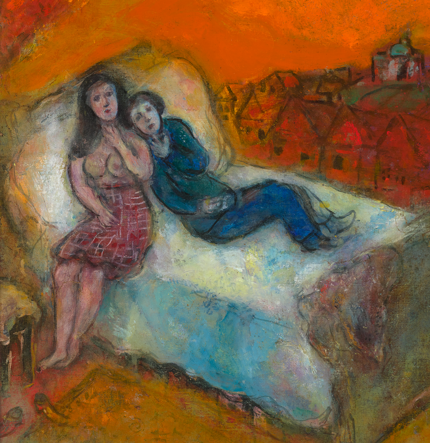 Couple sur le lit by Marc Chagall