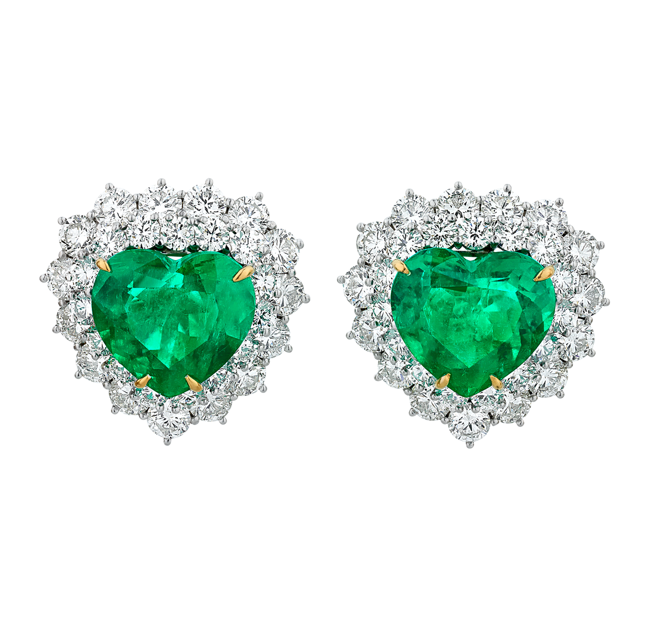 Colombian Emerald Heart-Shaped Earrings, 17.84 carats