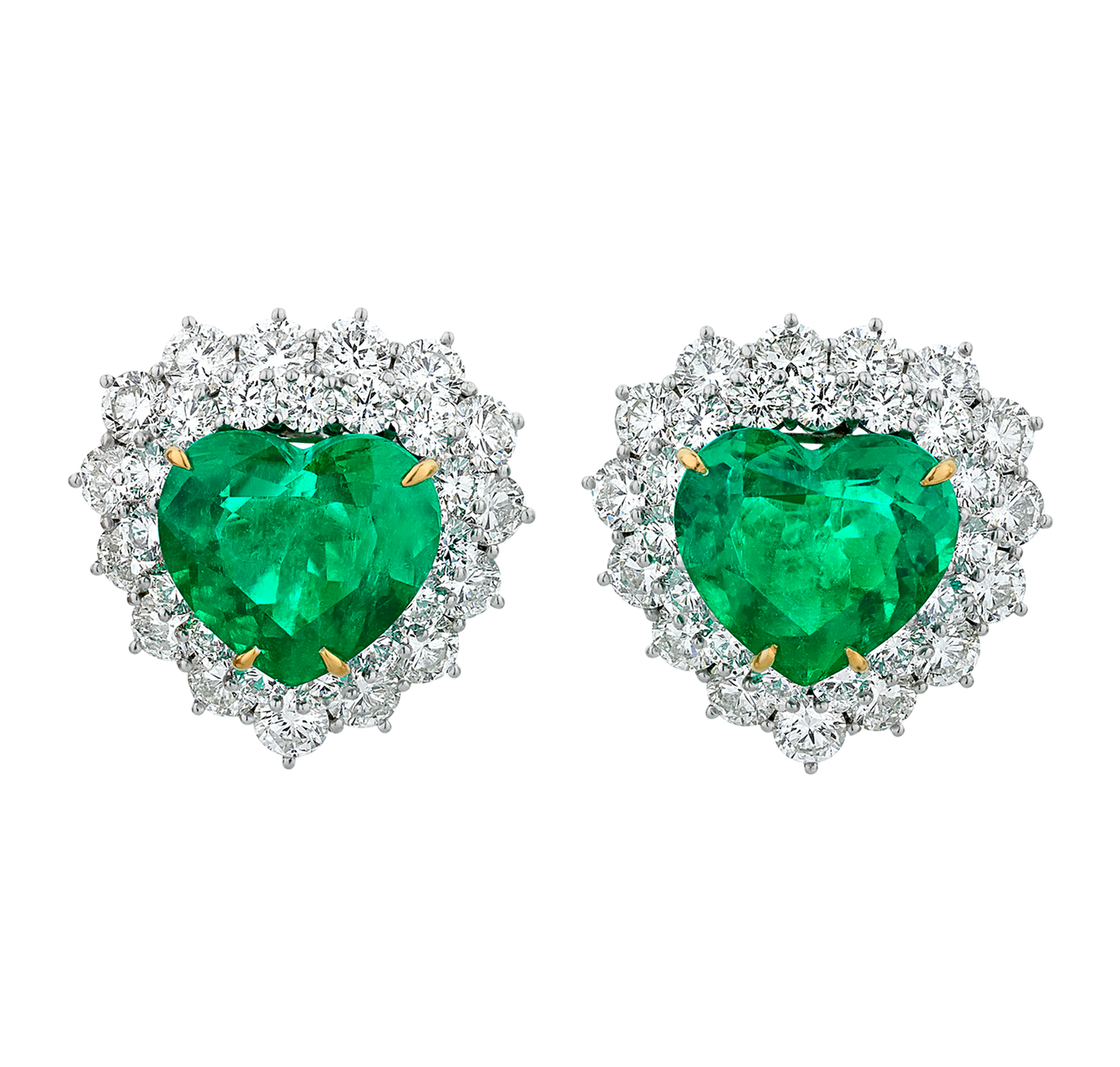 Colombian Emerald Heart-Shaped Earrings, 17.84 carats