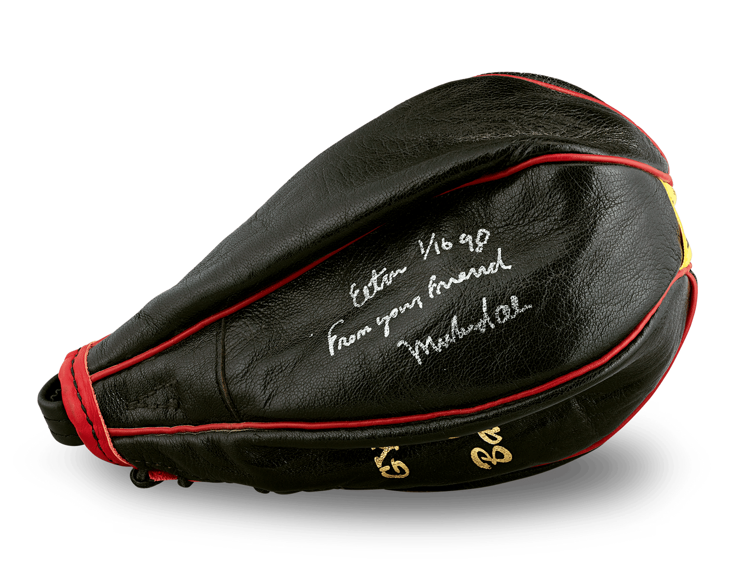 Muhammad Ali Signed Speed Bag, Gift to Sir Elton John