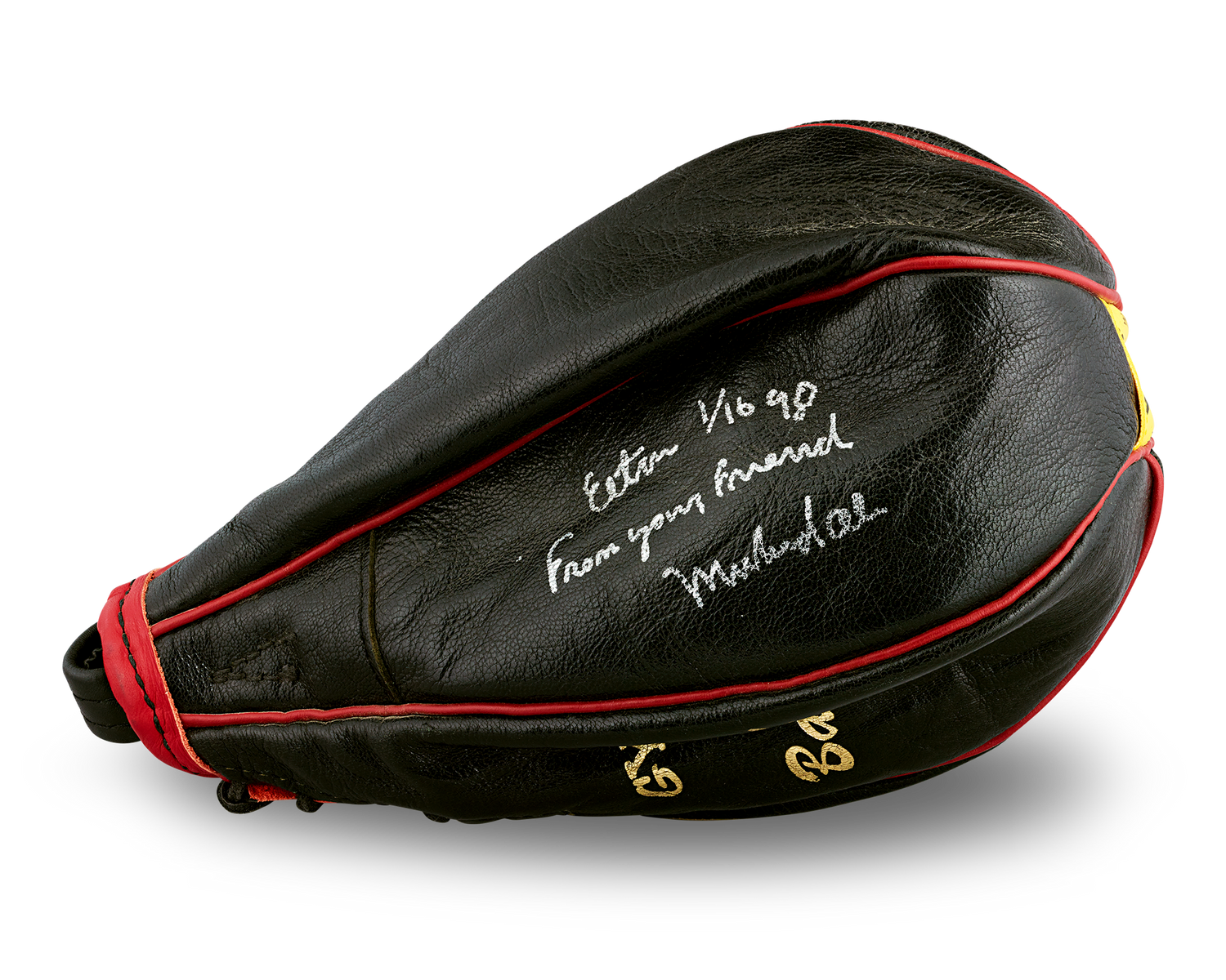 Muhammad Ali Signed Speed Bag, Gift to Sir Elton John