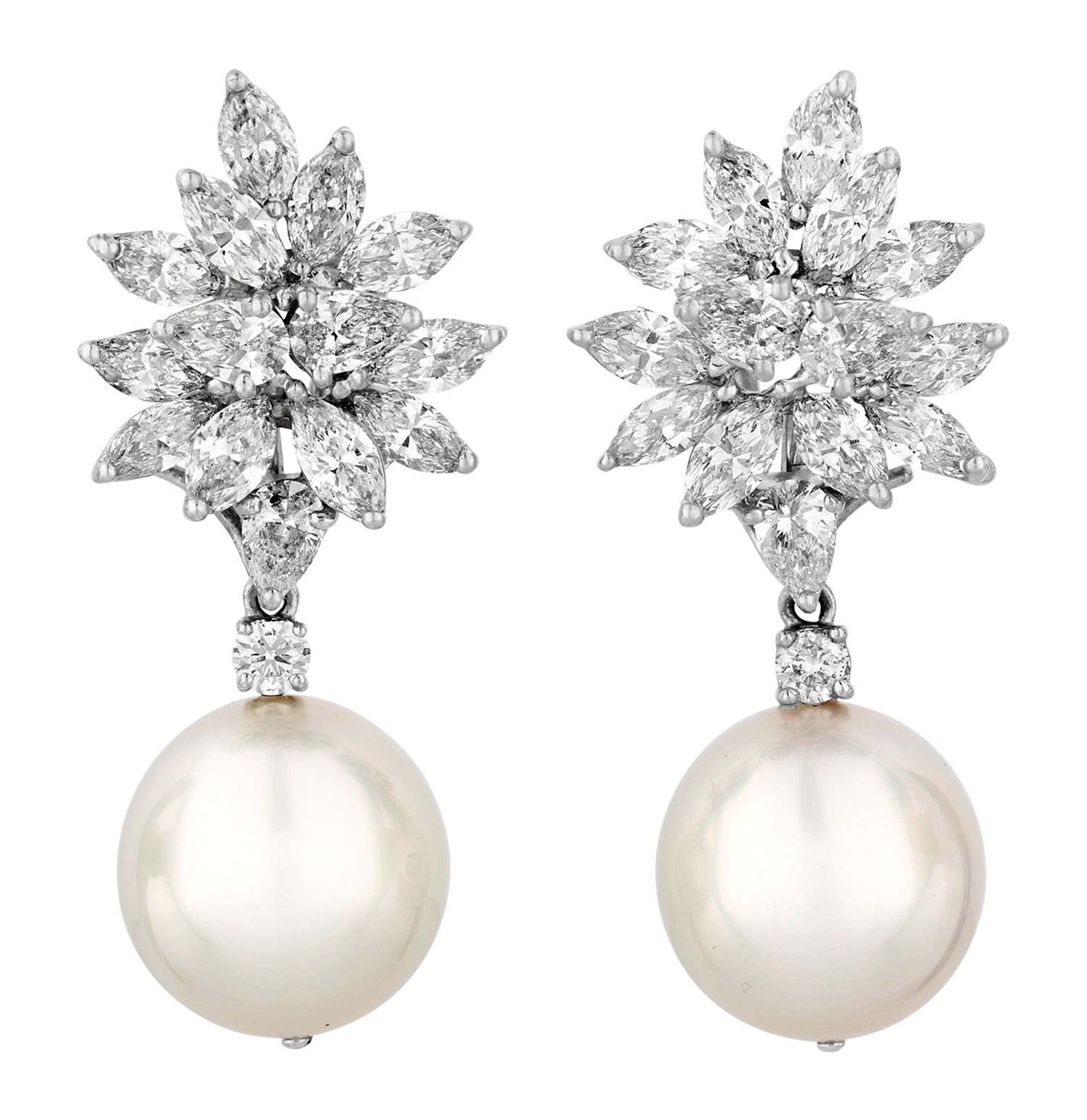 South Sea Pearl and Diamond Earrings, 15.5-16mm