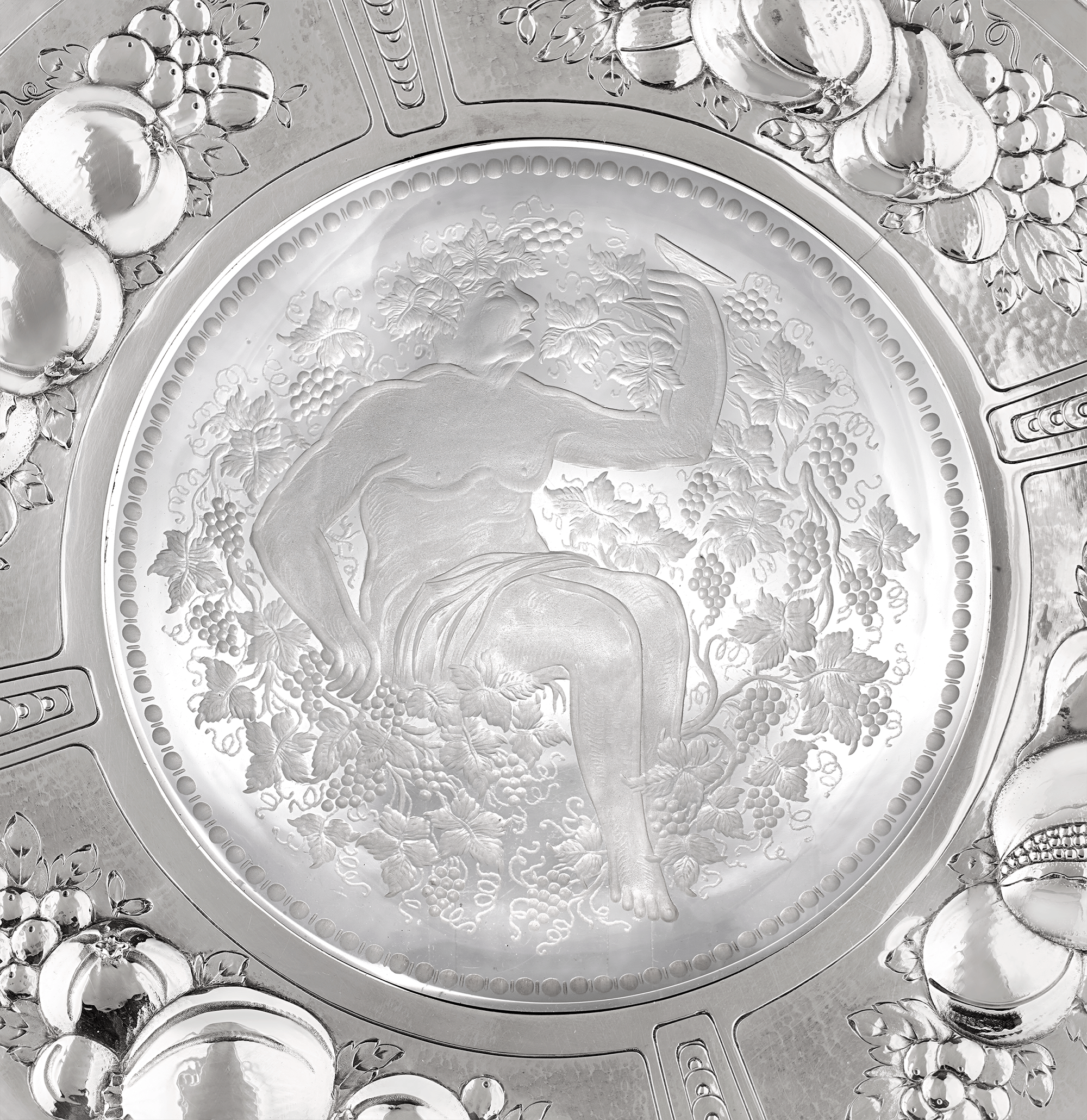 Intaglio Tray with Bacchus and Sterling Silver Trim by Sinclaire & Co.