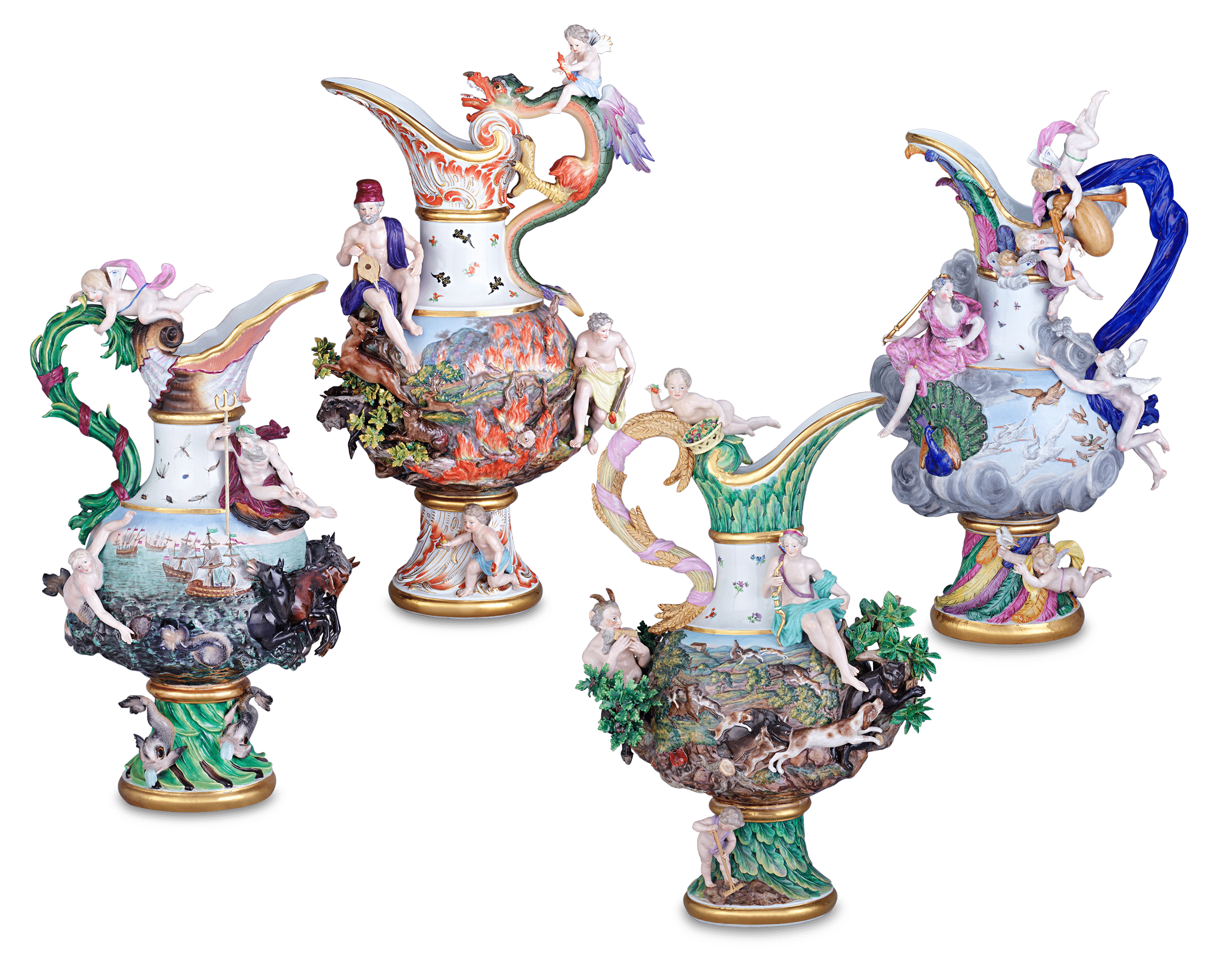 Meissen Four Elements Porcelain Ewers