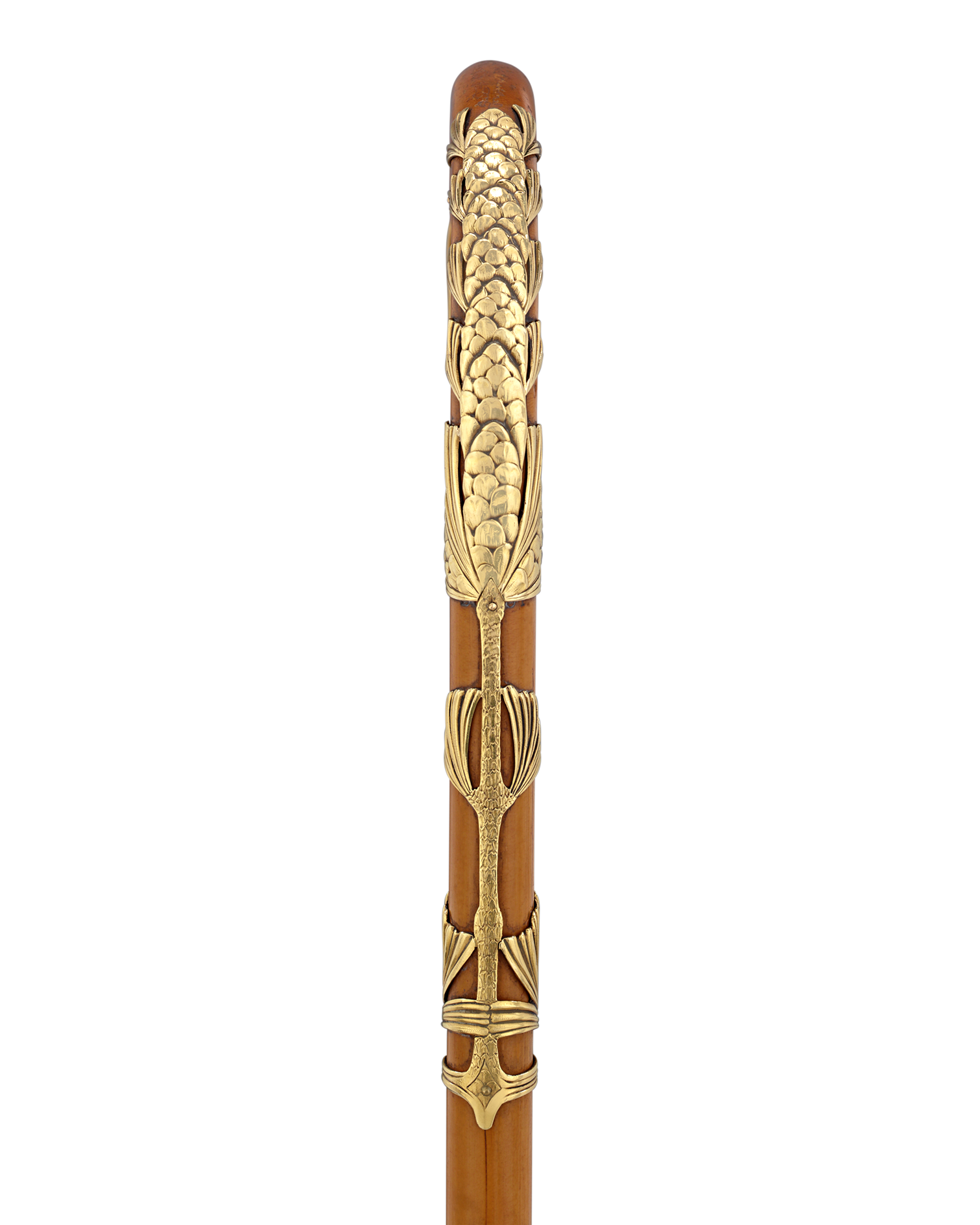 Art Nouveau Gold-Gilt Crook Handle Cane
