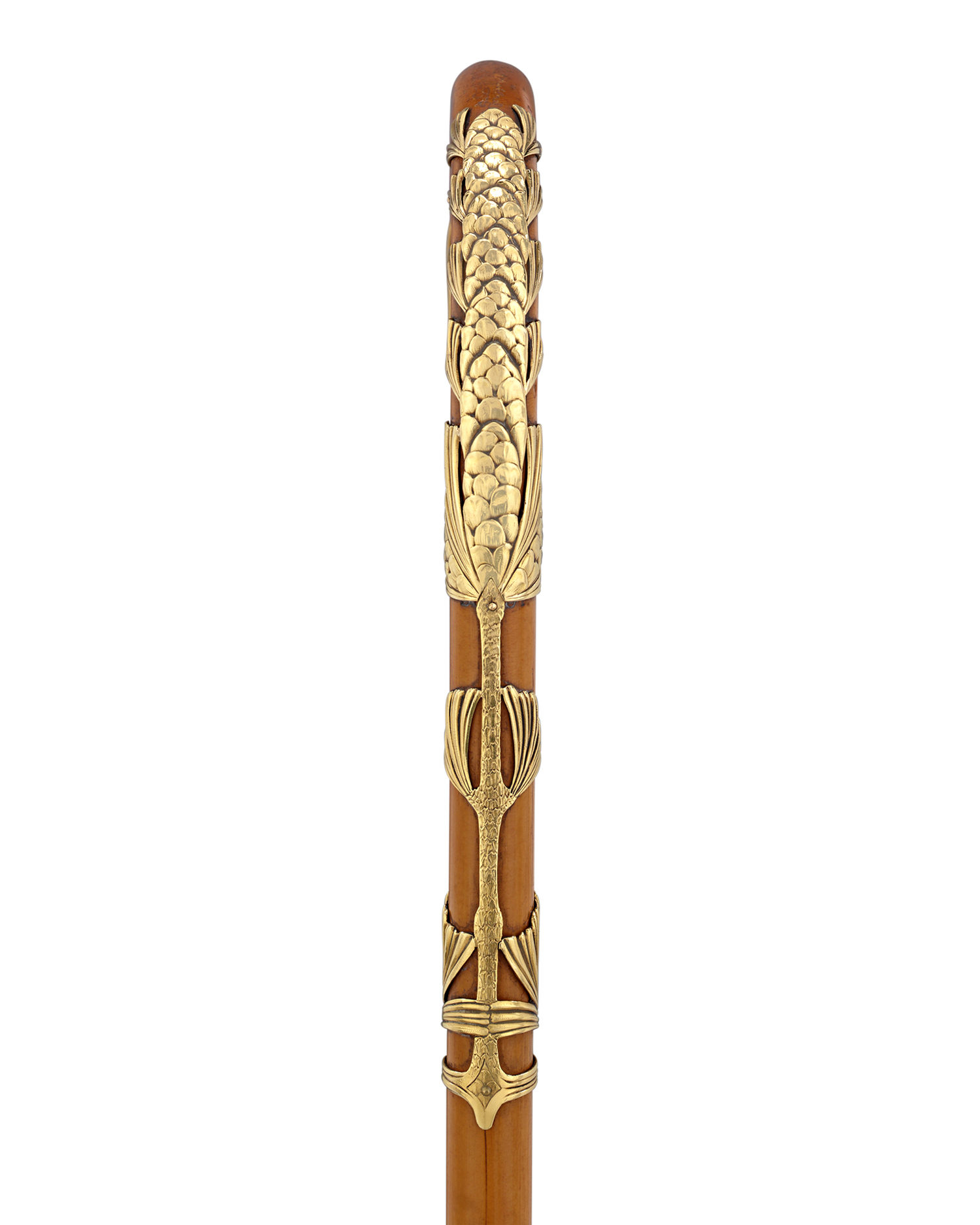 Art Nouveau Gold-Gilt Crook Handle Cane
