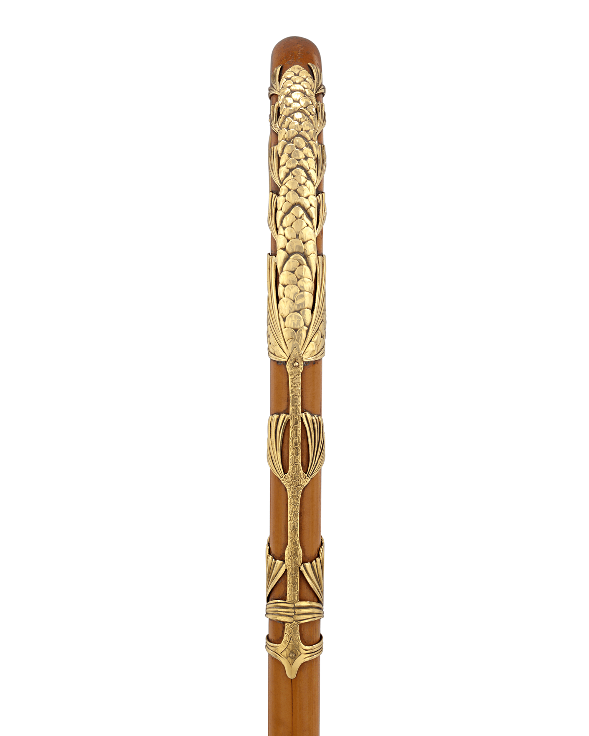 Art Nouveau Gold-Gilt Crook Handle Cane