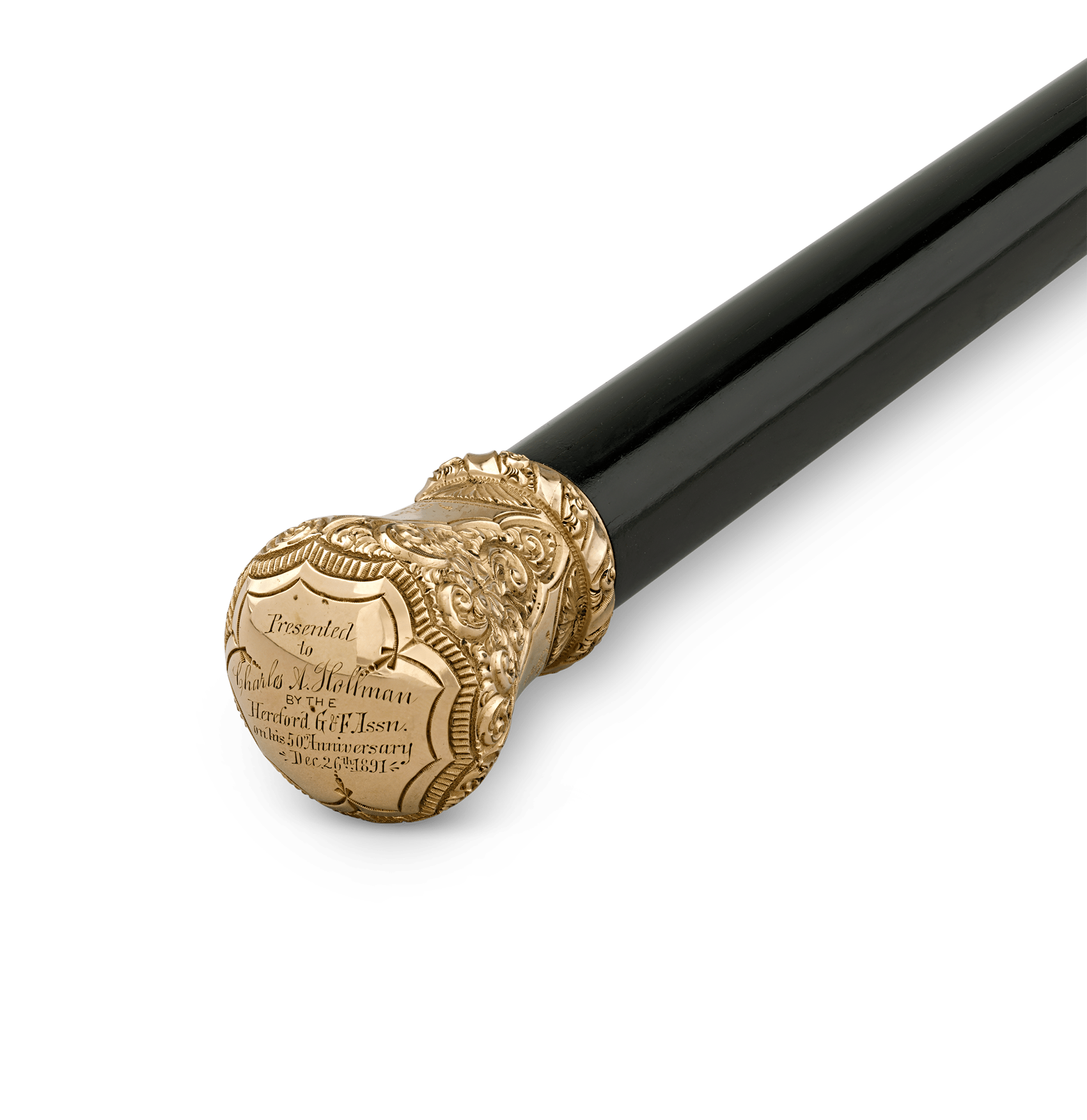 Ebonized Wood Gold-Knob Presentation Cane