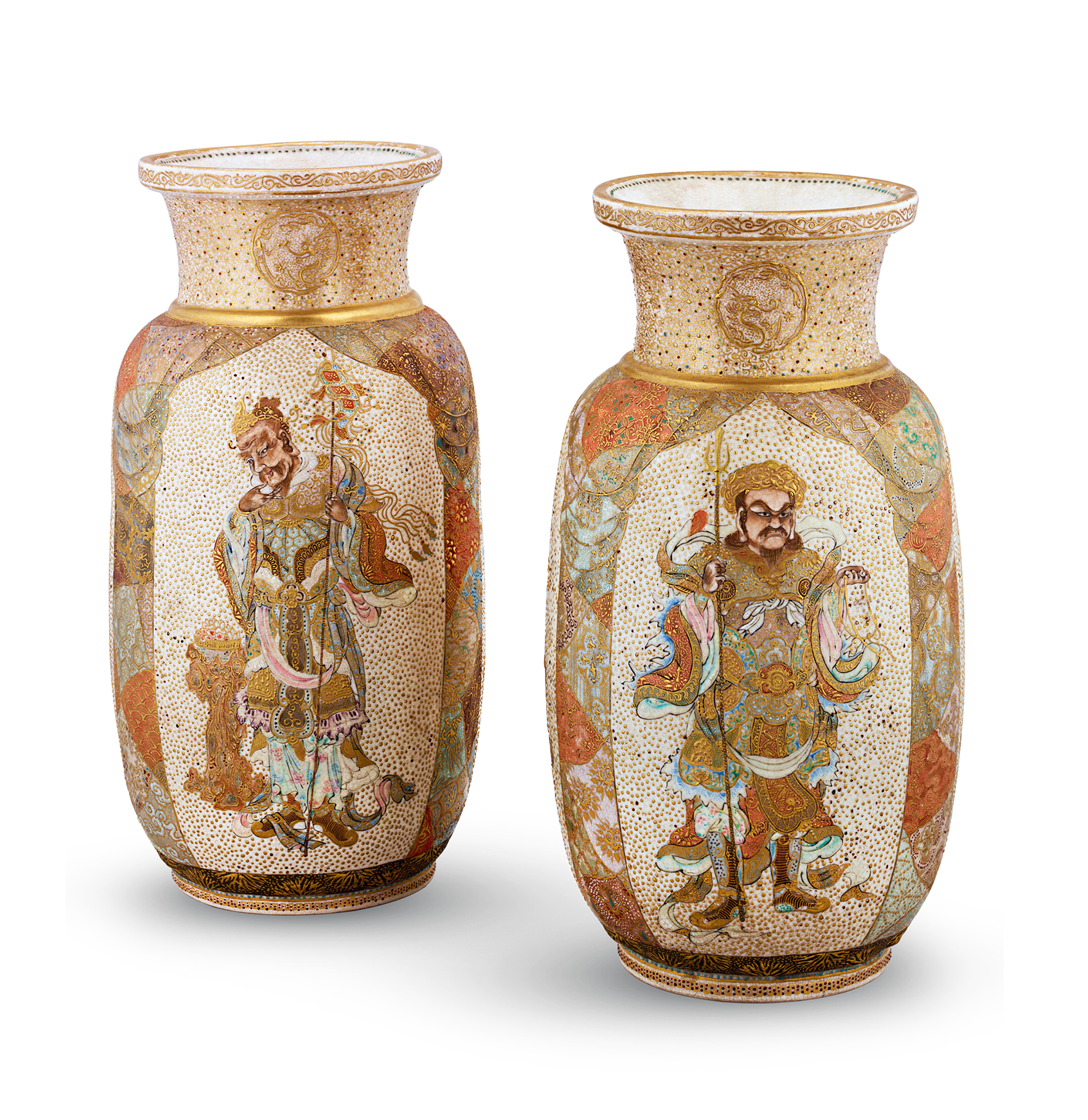 Pair of Satsuma Vases Decorated with Samurai