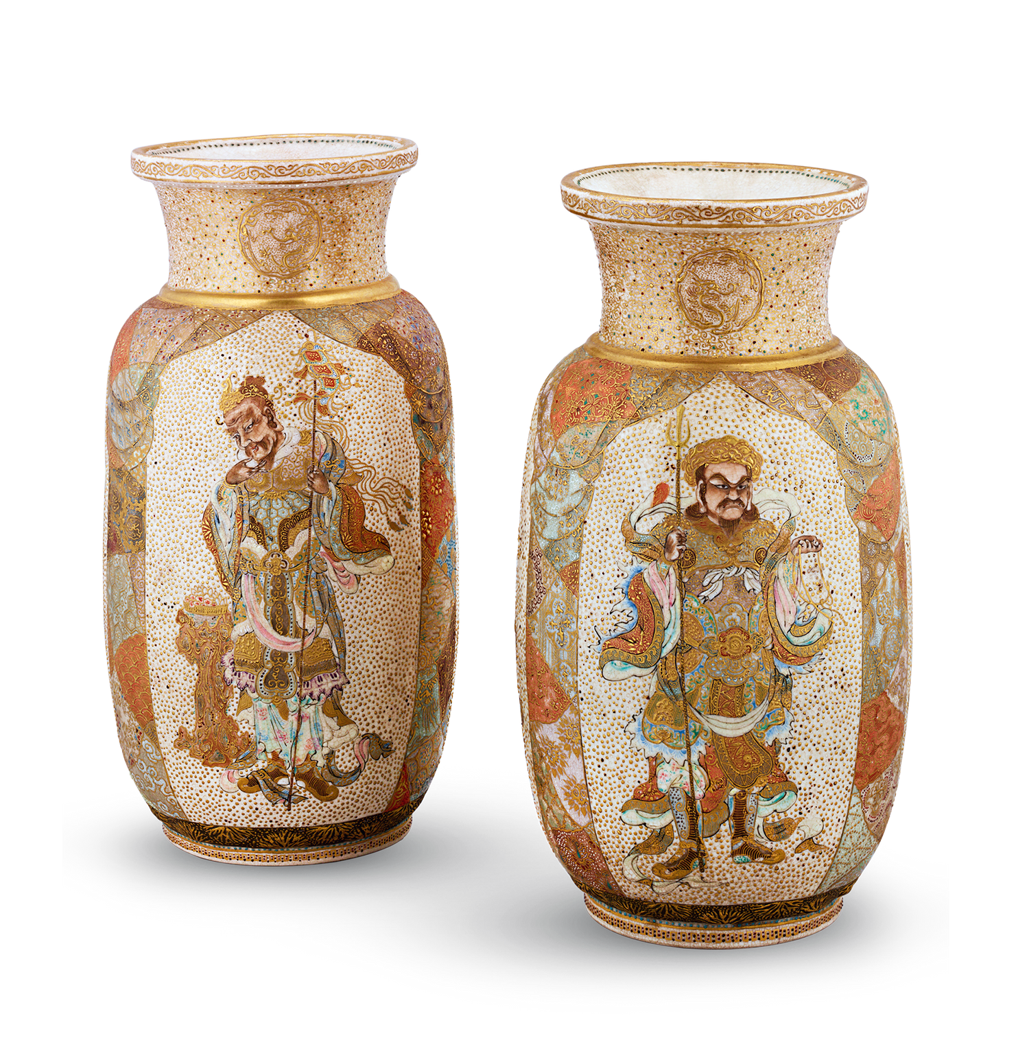 Pair of Satsuma Vases Decorated with Samurai