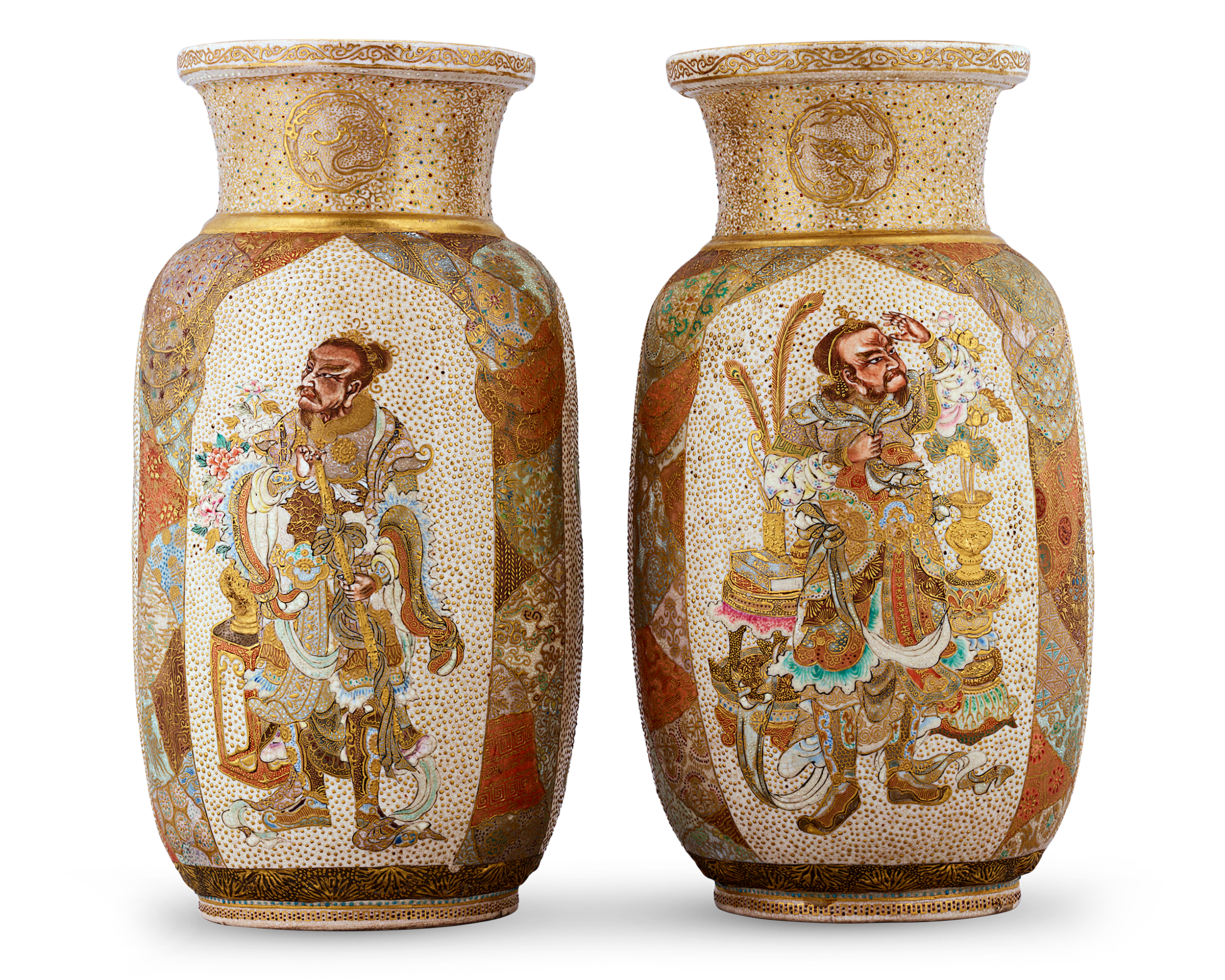 Pair of Satsuma Vases Decorated with Samurai