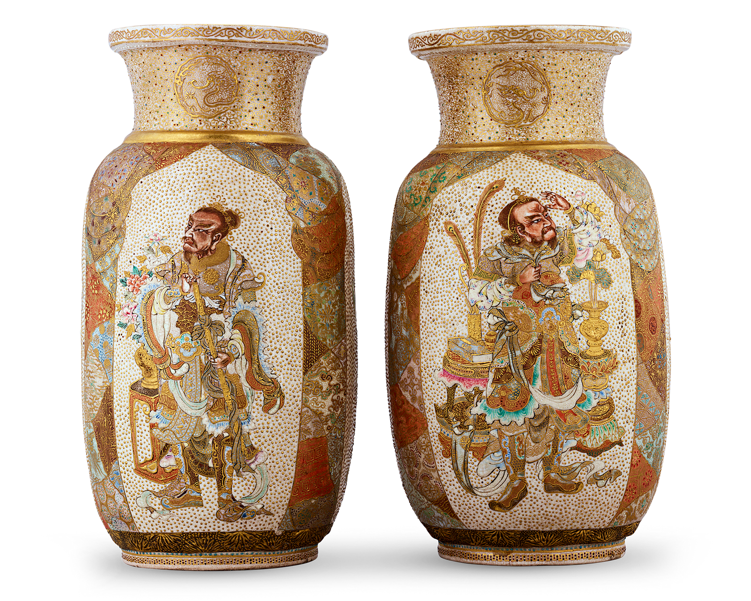 Pair of Satsuma Vases Decorated with Samurai