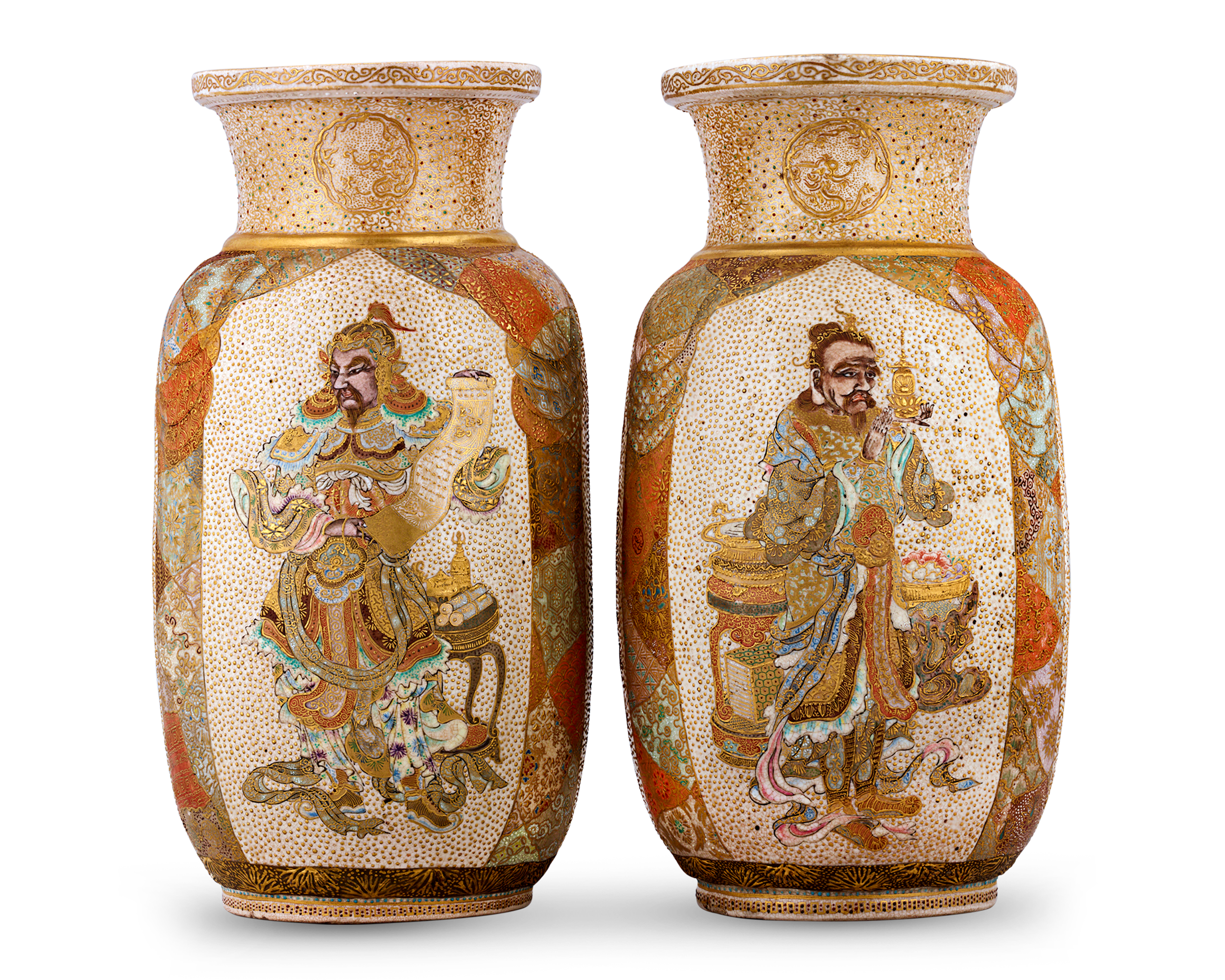 Pair of Satsuma Vases Decorated with Samurai