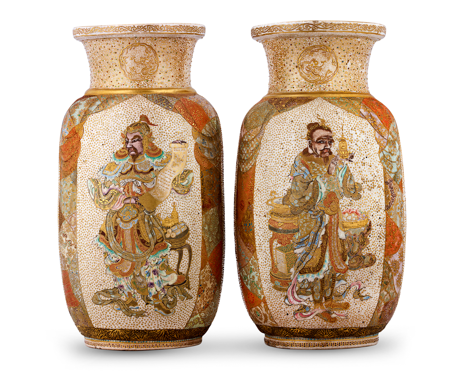 Pair of Satsuma Vases Decorated with Samurai