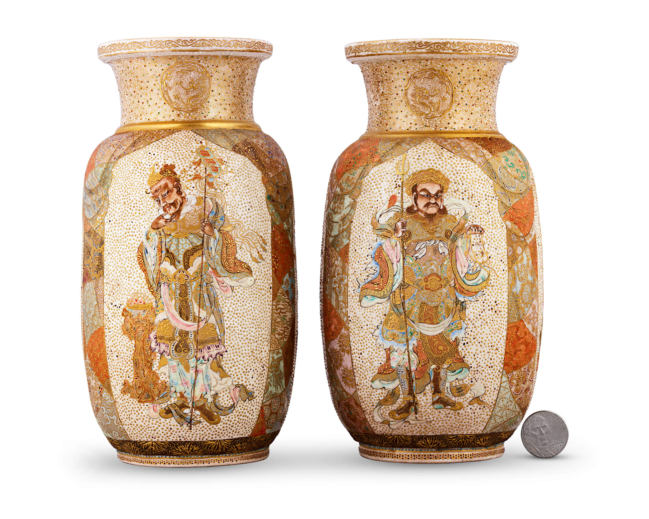 Pair of Satsuma Vases Decorated with Samurai