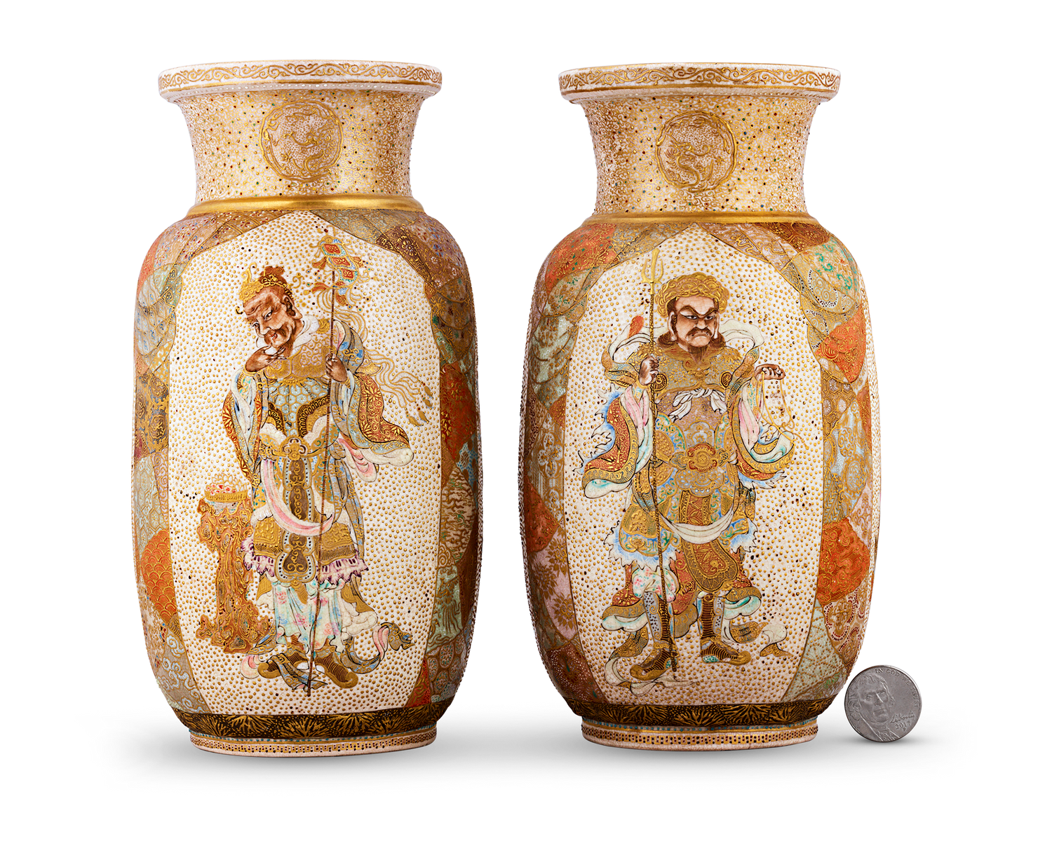 Pair of Satsuma Vases Decorated with Samurai