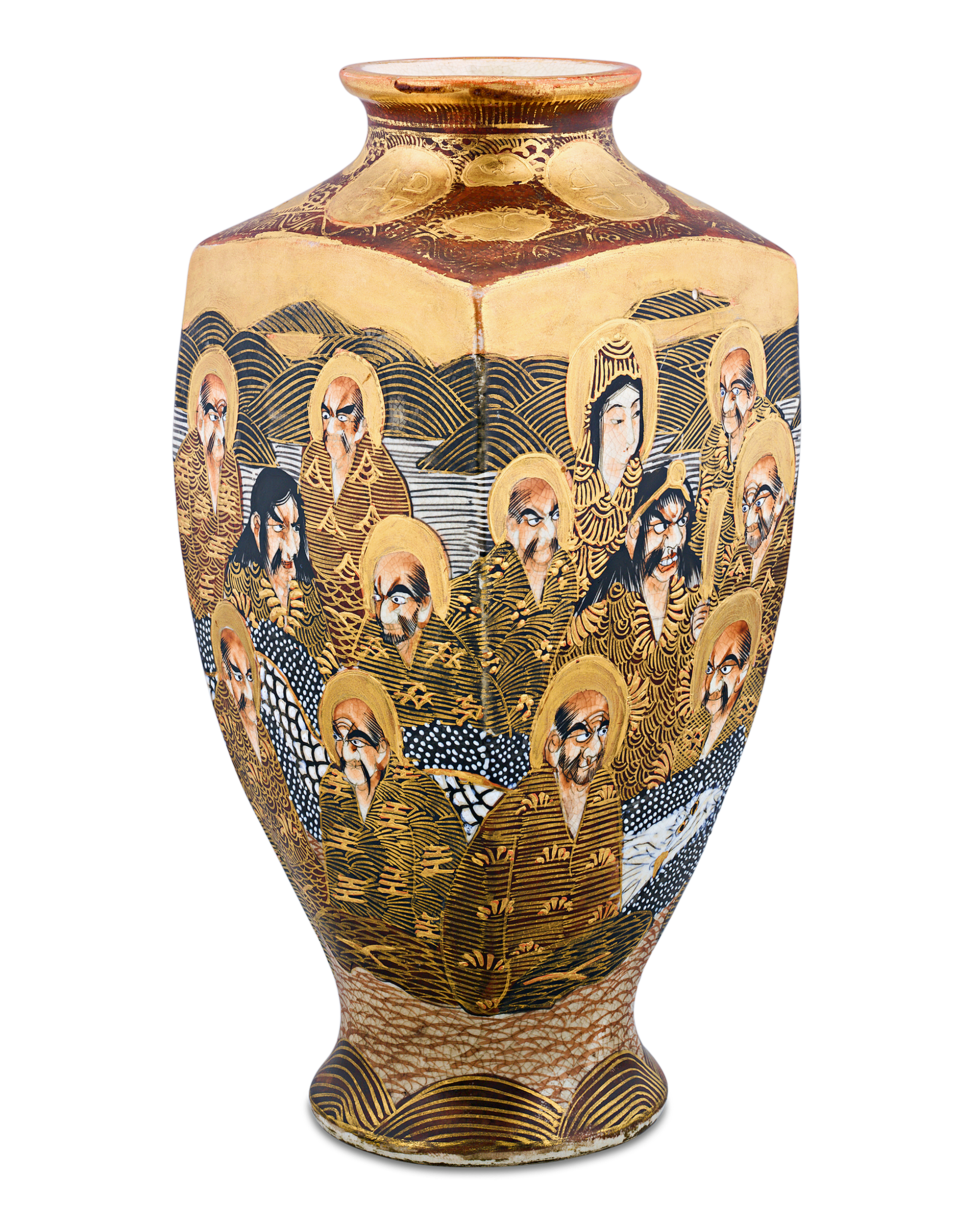 Square Form Satsuma Vase with Monks