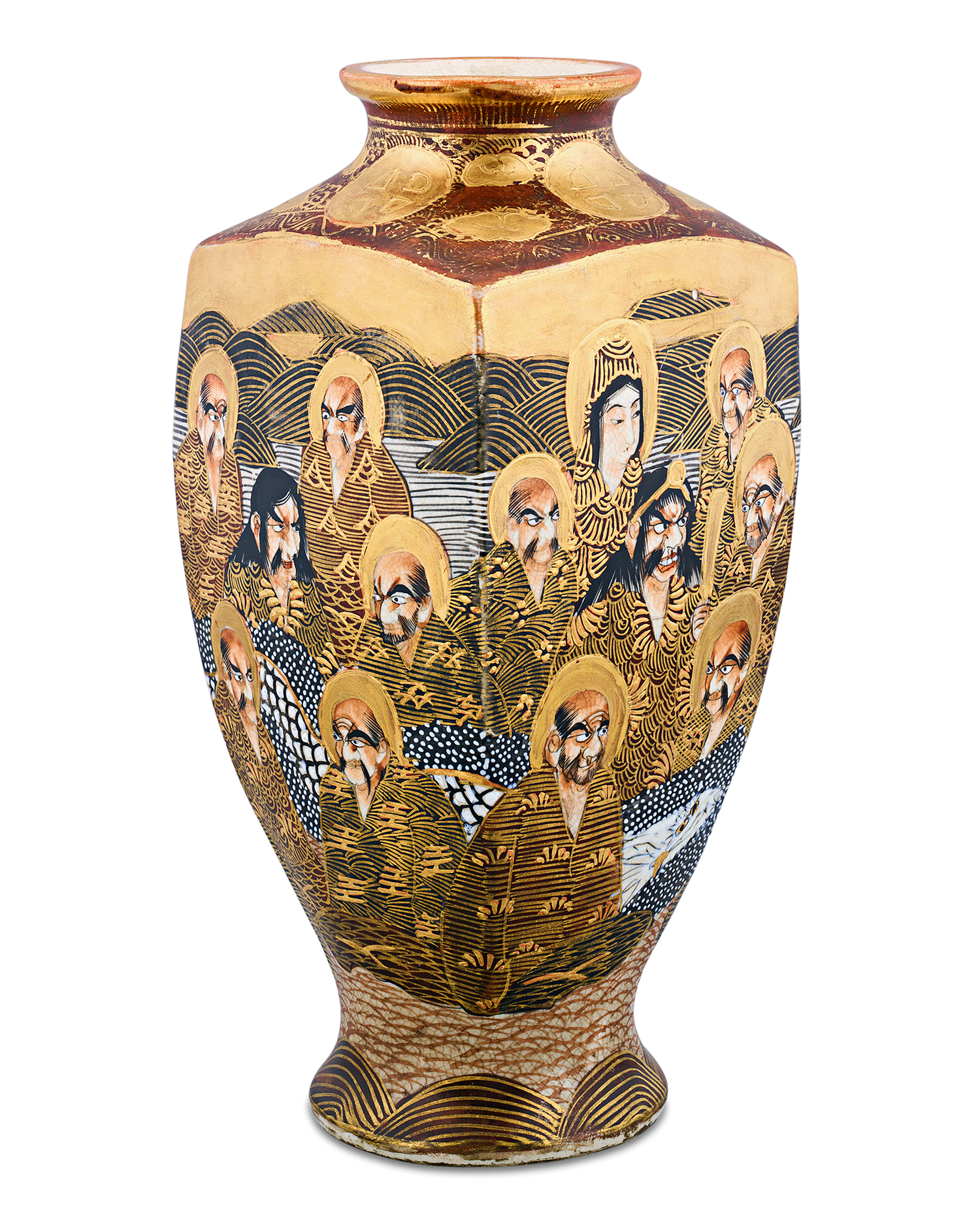 Square Form Satsuma Vase with Monks