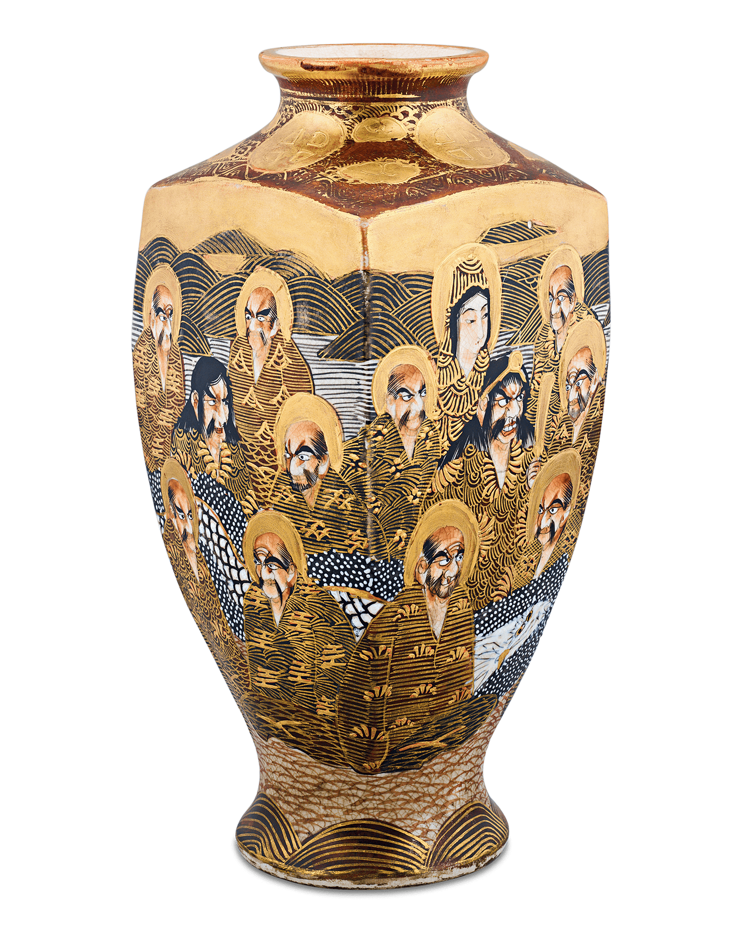 Square Form Satsuma Vase with Monks